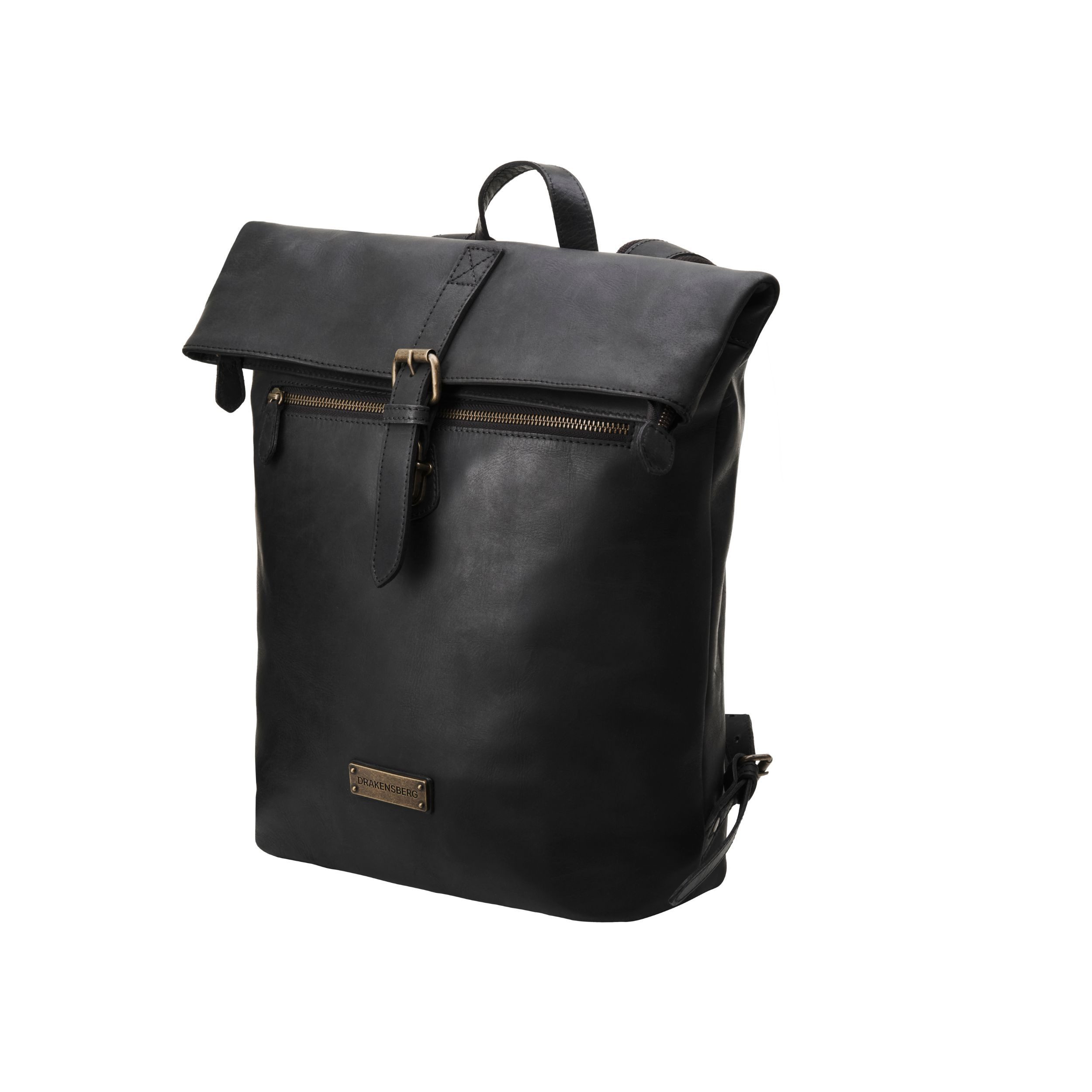 DRAKENSBERG Tagesrucksack Roll-Top »Paula« Schwarz, Damen, eleganter Kurier-Rucksack aus Leder mit 15" Laptopfach