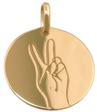 unbespielt Kettenanhänger Gravur-Anhänger mit Lasergravur Peace-Victory-Zeichen 375 Gold 16 mm, Goldschmuck für Damen und Herren