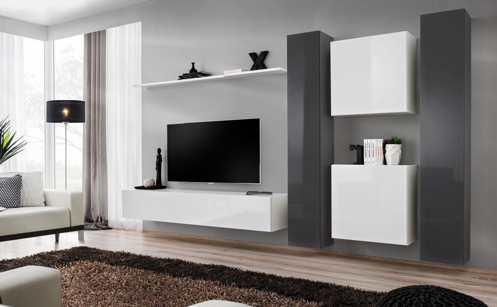 Xlmoebel Wohnwand Weißes Wohnzimmermöbel Set 6-teilig von Designer, Made in Europa