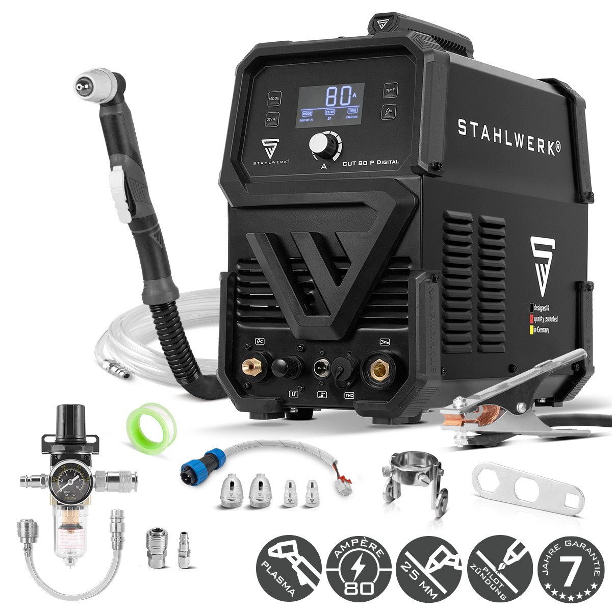 STAHLWERK Plasmaschneidegerät Plasmaschneider CUT 80 P Digital mit 80 A und Schneidleistung bis 25mm, Packung, 1-tlg., Einzelgerät