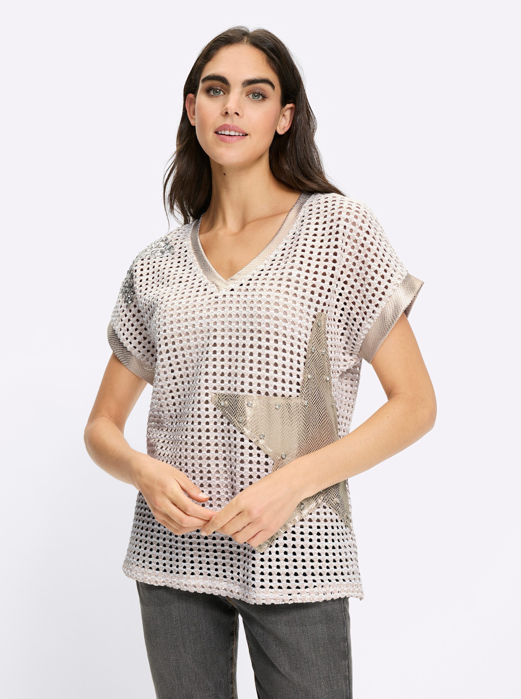 heine Strickpullover Pullover Kurzarm Ajour