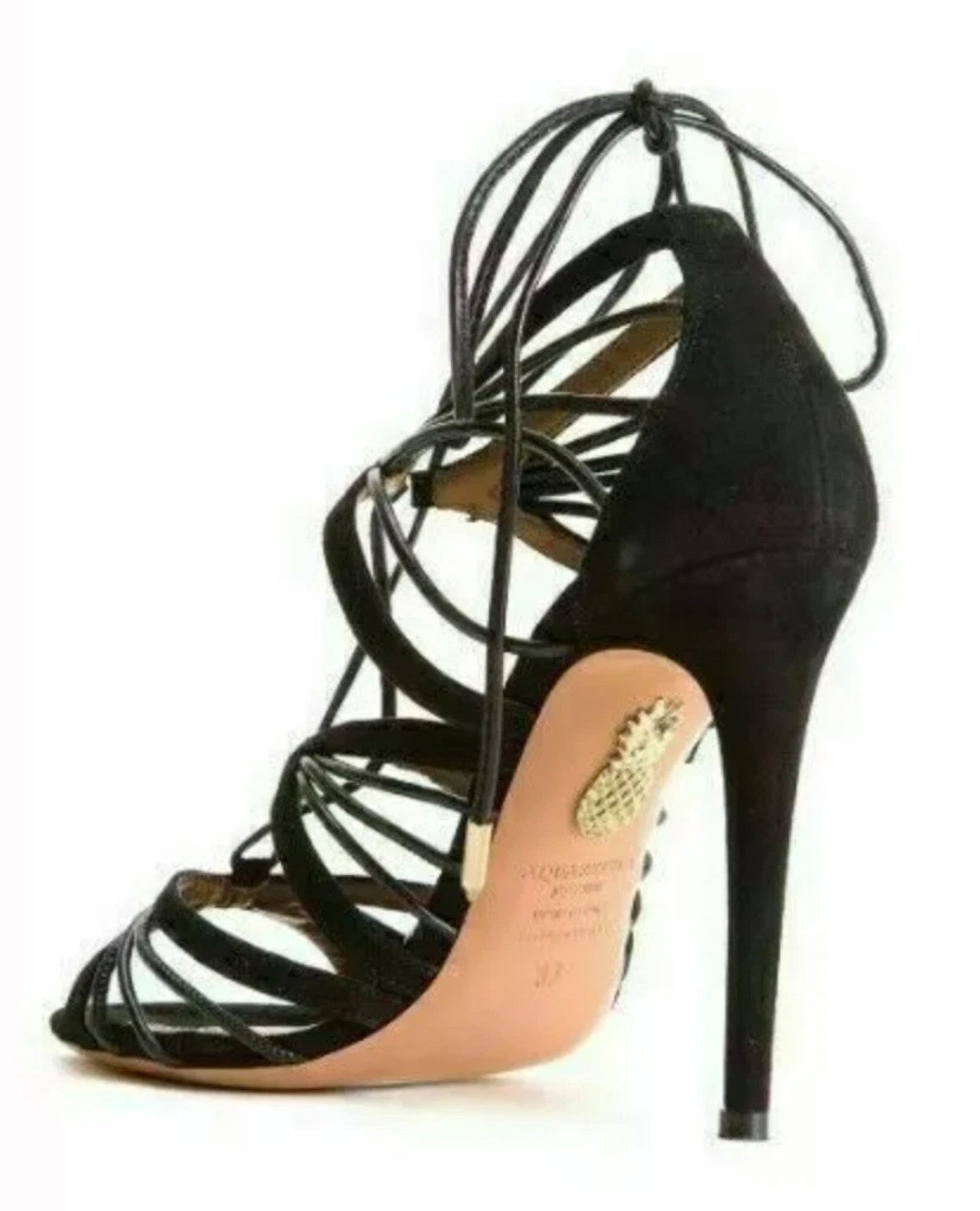 Aquazzura Firenz Very Holli Sandalen High Heels mit Schnürung & goldenen Details High-Heel-Pumps Ankle-Wrap-Design – Schnürung wird am Knöchel gebunden