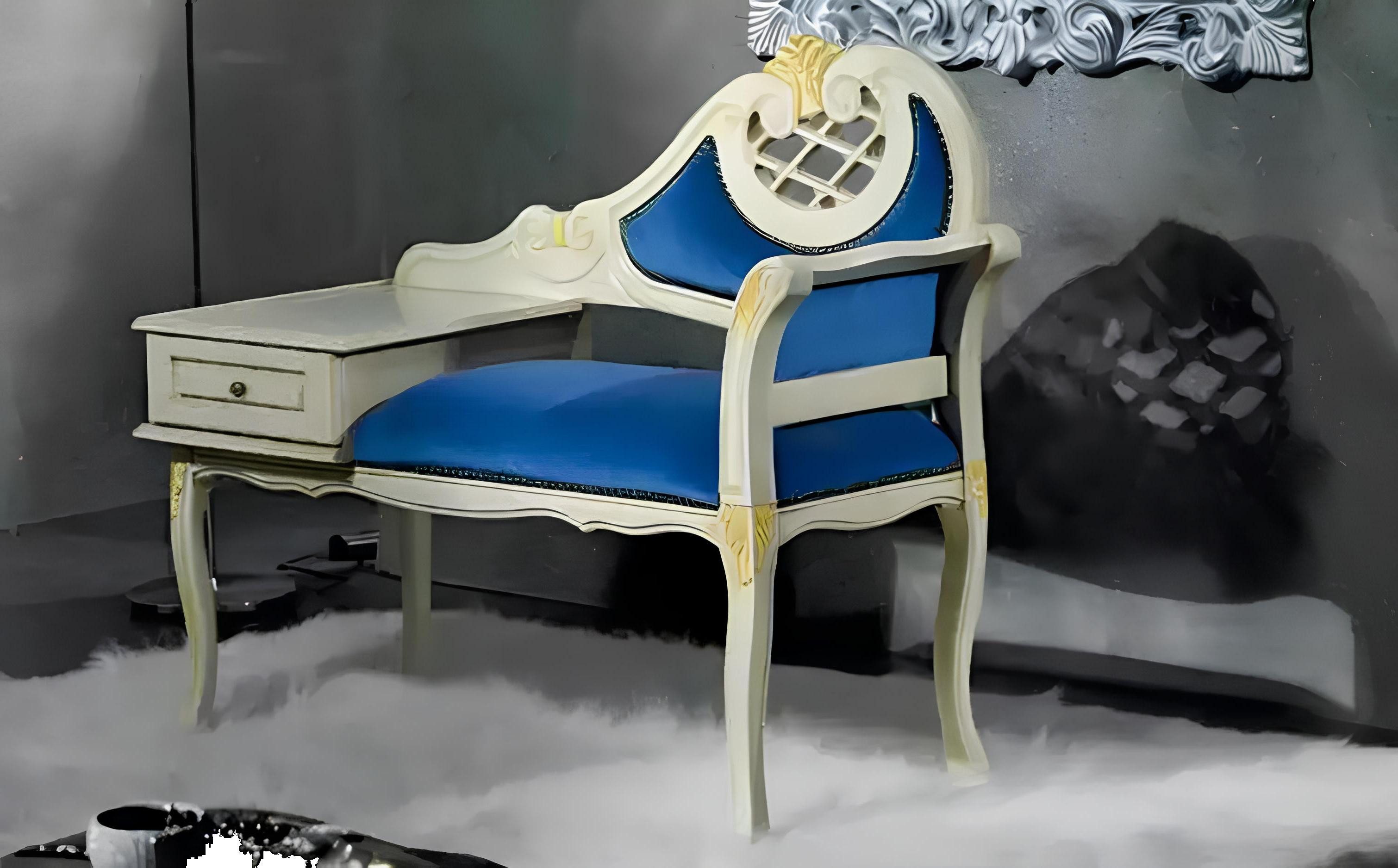 Sitzbank Bank in klassischem Blau - Luxuriöse Sitzgelegenheit aus Stoff -