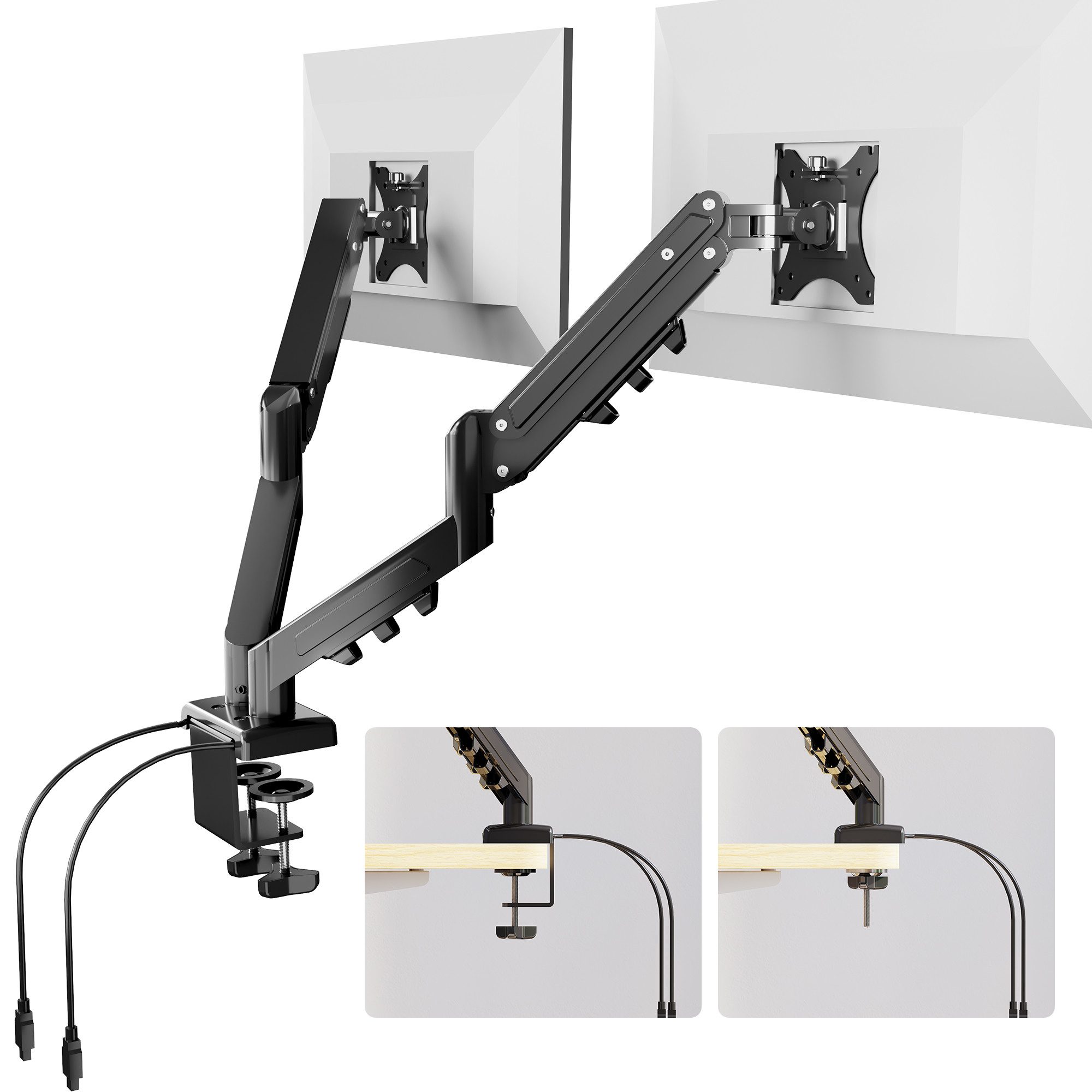 FLEXISPOT Monitorständer Ergonomische Monitorhalterung für Schreibtisch, flexibel verstellbar, (bis 32 Zoll, VESA 75/100 mm kompatibel mit USB-Anschluss, 2-tlg., höhenverstellbar bis 39 cm, bis 9 kg je Arm)