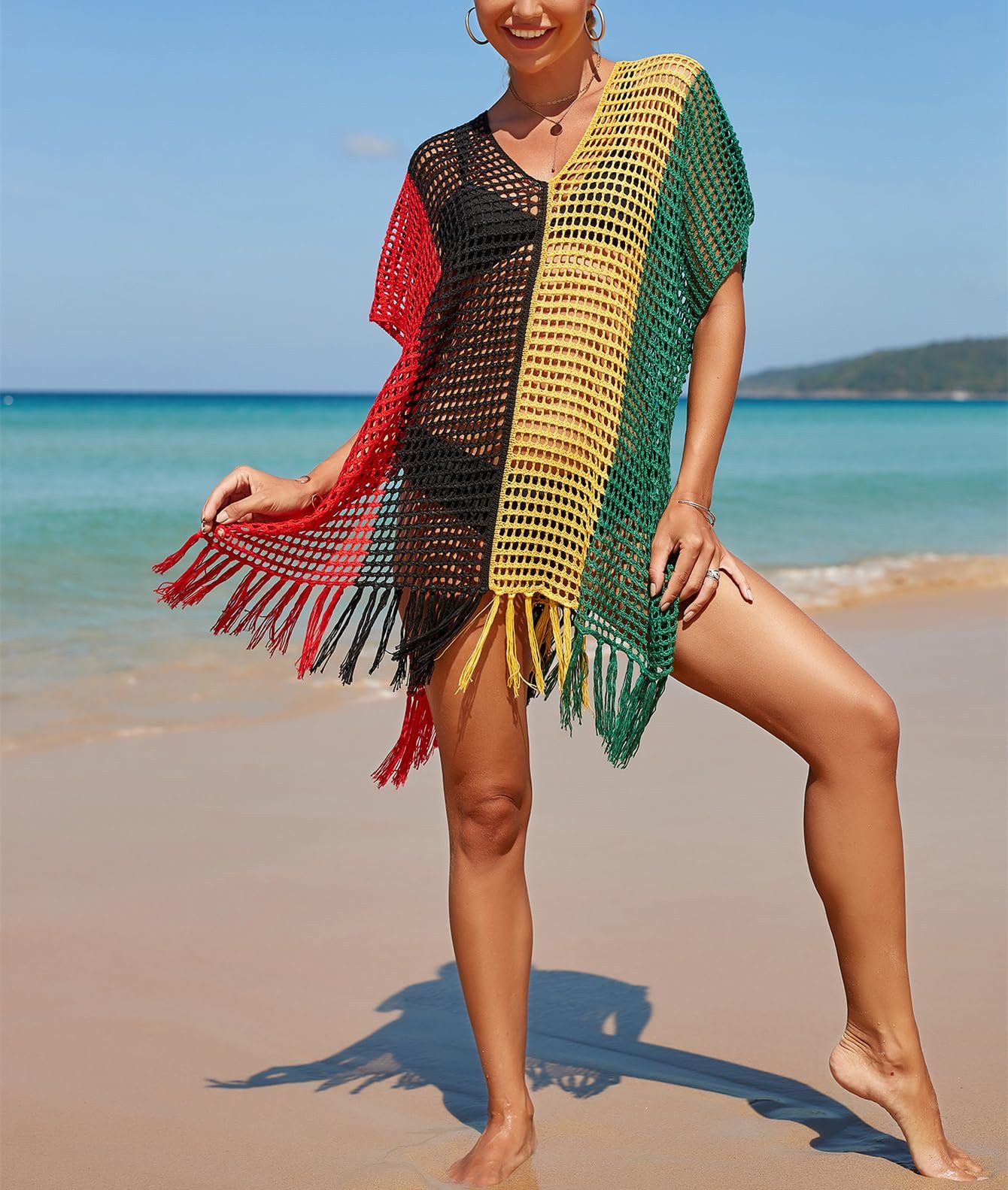 RWEUOQ Strandkleid Strandkleid Böhmische Damen Bikini-Überzug,gehäkelt Bademode Coverups (1-tlg., Ideal für Urlaub, Alltag und besondere Anlässe) Strandkleid Bikini Cover Up Sommer Beachwear