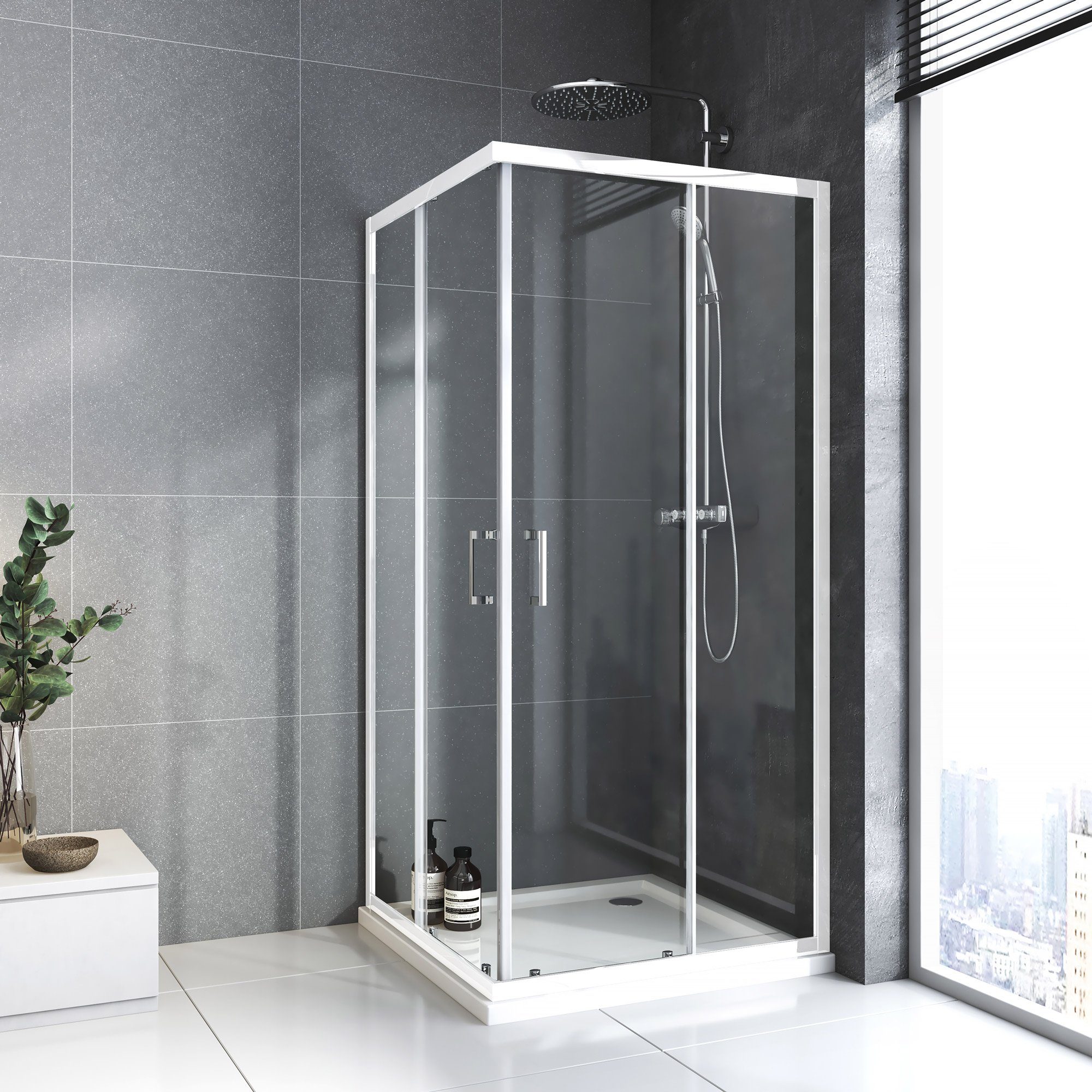 Boromal Eckdusche Schiebetür 90x90 80x80 75x90 Duschkabine Eckeinstieg Weiß günstig online kaufen