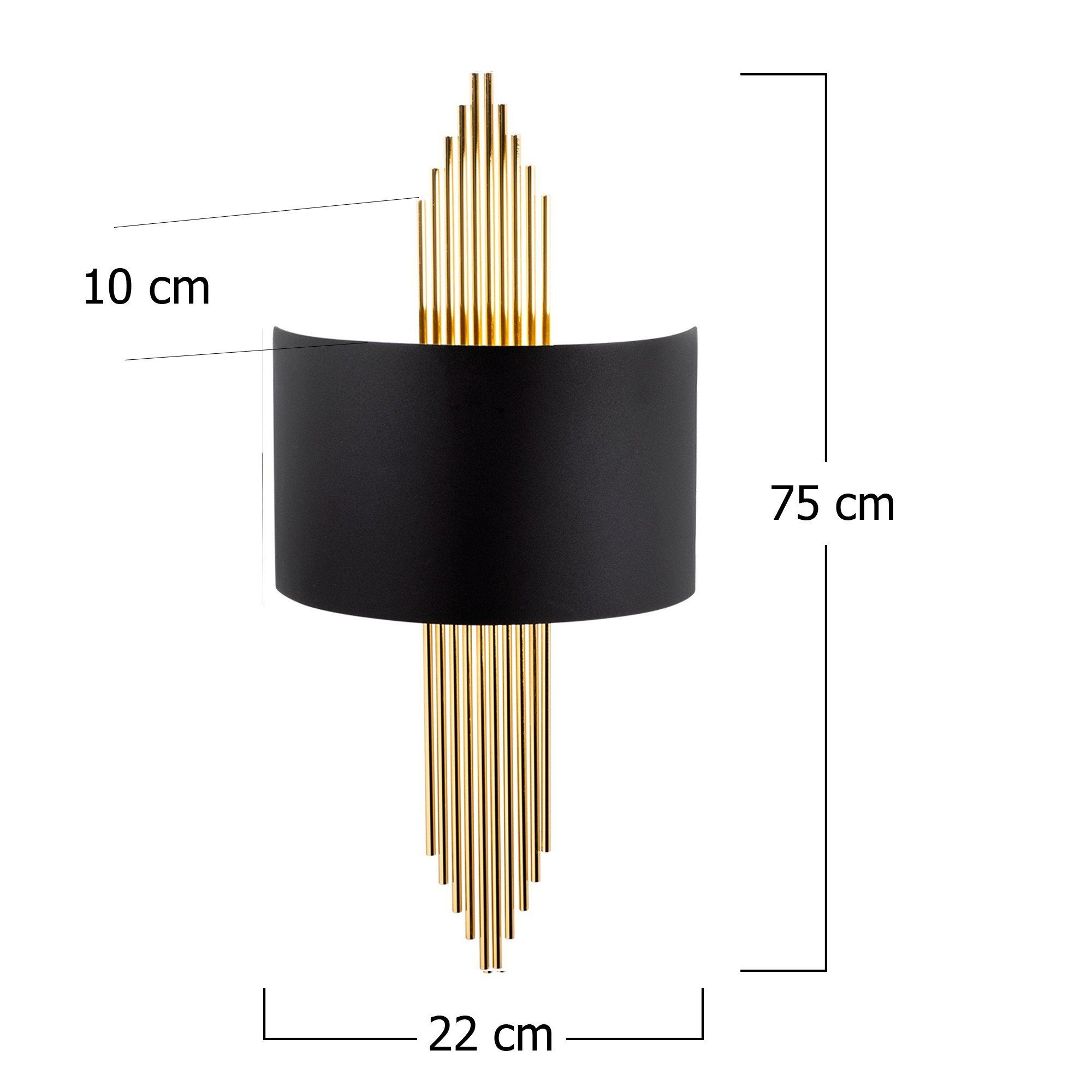 Schwarz,Gold, Wandlampe, 10 Wandleuchte 2, x 616, Metallkörper Opviq 35 x