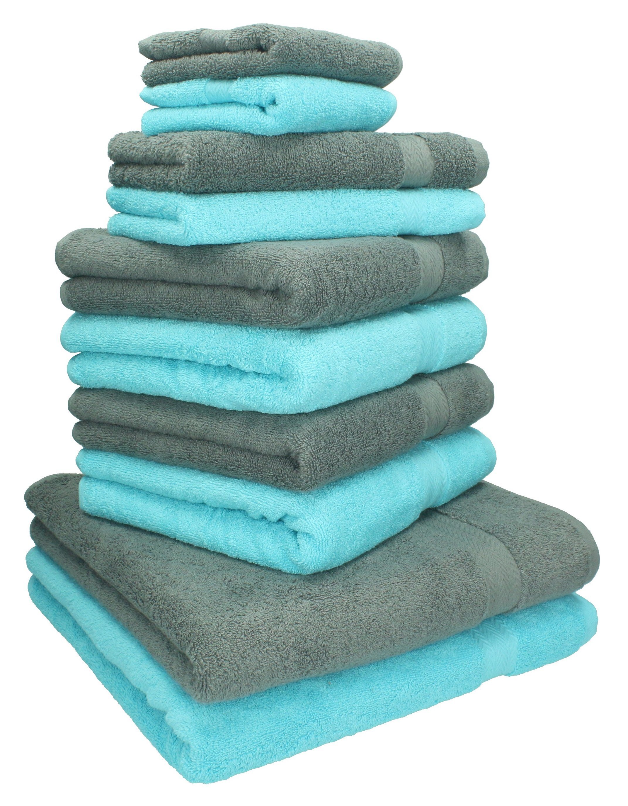anthrazit Set türkis Betz 10-TLG. Classic Handtuch-Set Baumwolle grau, Handtuch Farbe 100% und