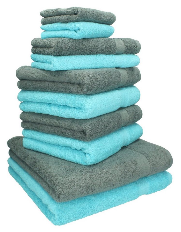 Betz Handtuch Set 10-TLG. Handtuch-Set Classic Farbe türkis und anthrazit  grau, 100% Baumwolle