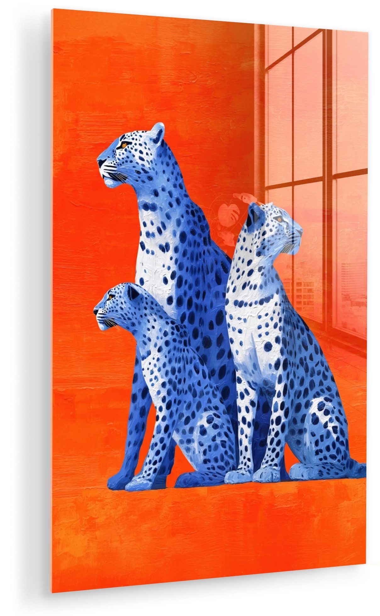 MuchoWow Acrylglasbild Leoparden - Punkte - Orange, Inkl. Aufhängung, Dekorative Bild für Küche & Wohnzimmer auf Glas, 20x30 cm