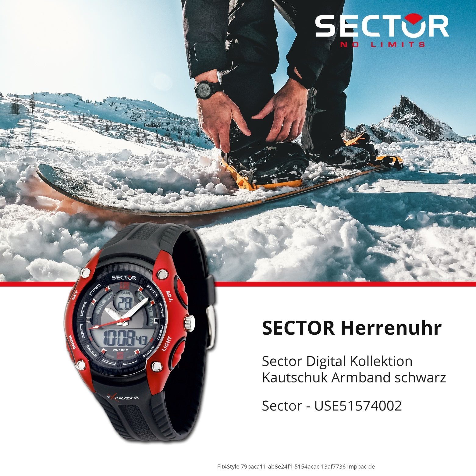 Sector Digital, schwarz, Kautschukarmband Herren Armbanduhr C mittel Digitaluhr 32mm), rund, Herren Sector (ca. Armbanduhr