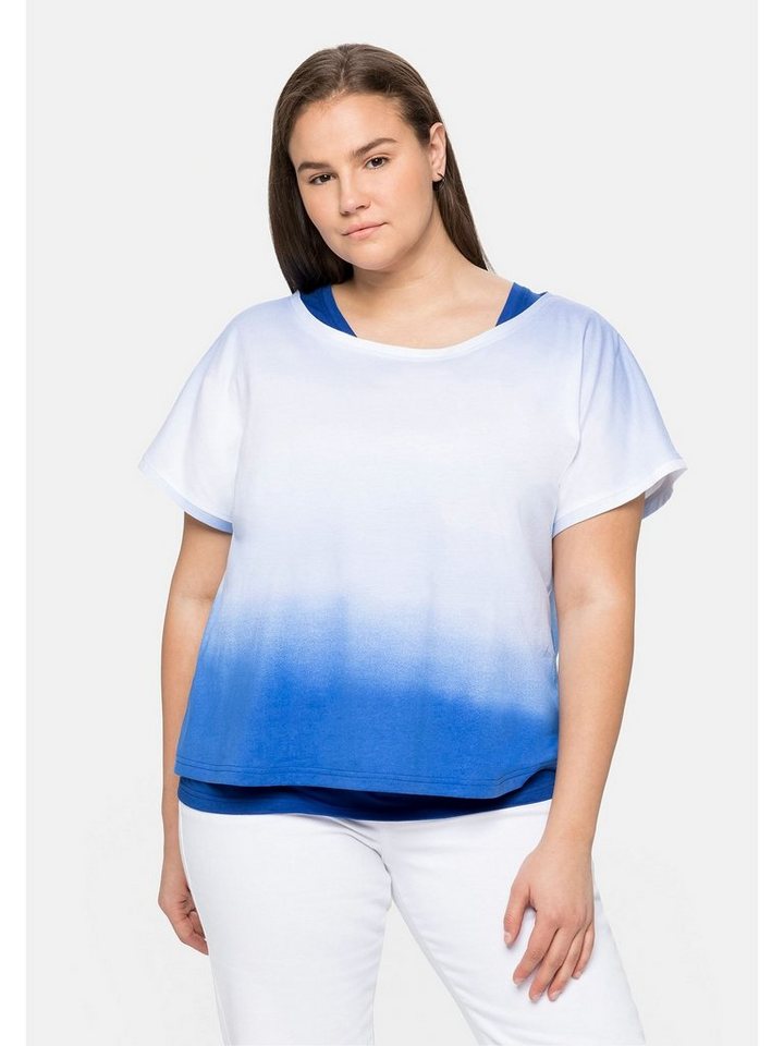 Sheego und Große in im Größen Lagenlook, Optik Tanktop Shirt gebatikter