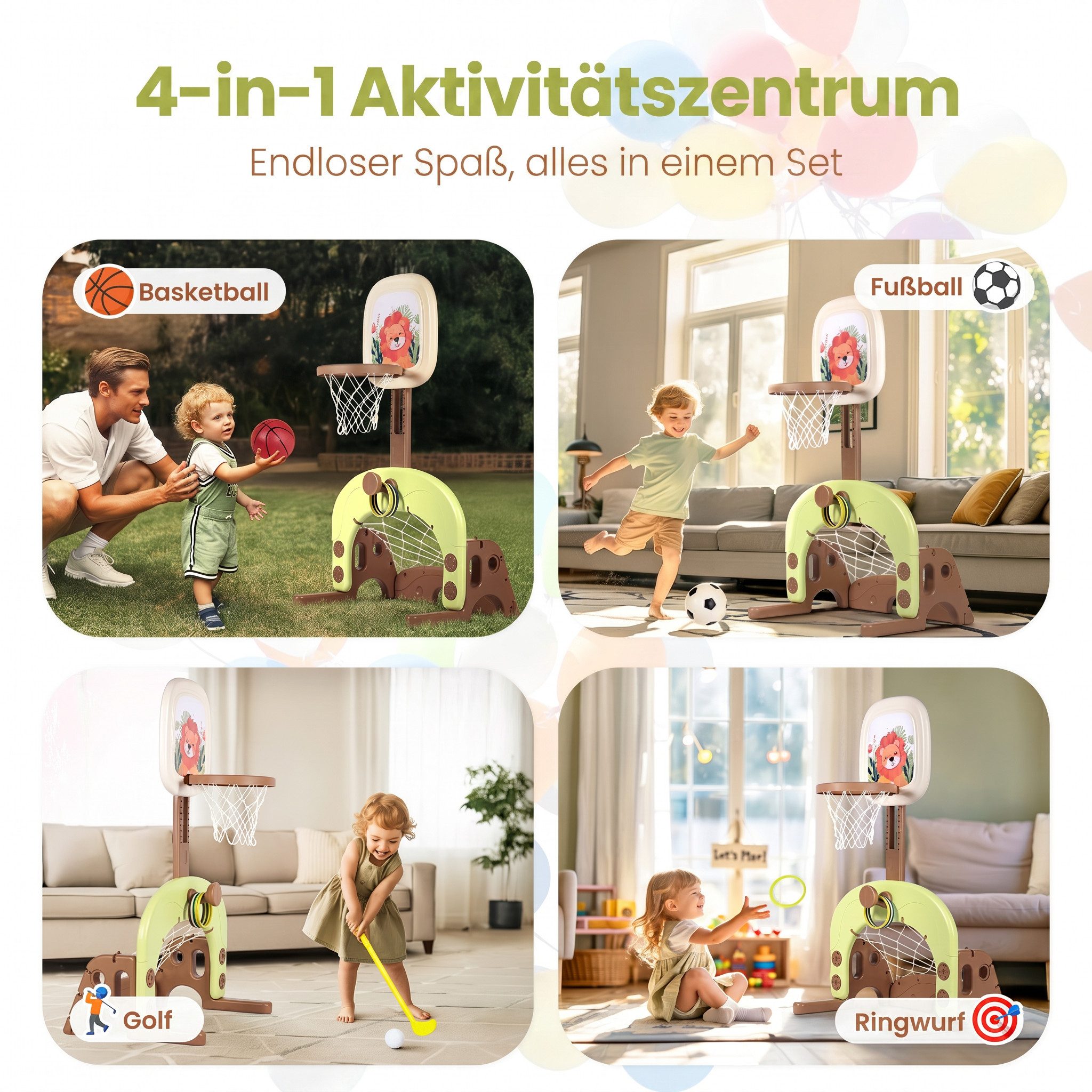 H.yeed Basketballkorb 3 in 1 Kinder höhenverstellbar, Basketballständer & Fußballtor & Wurfspiel