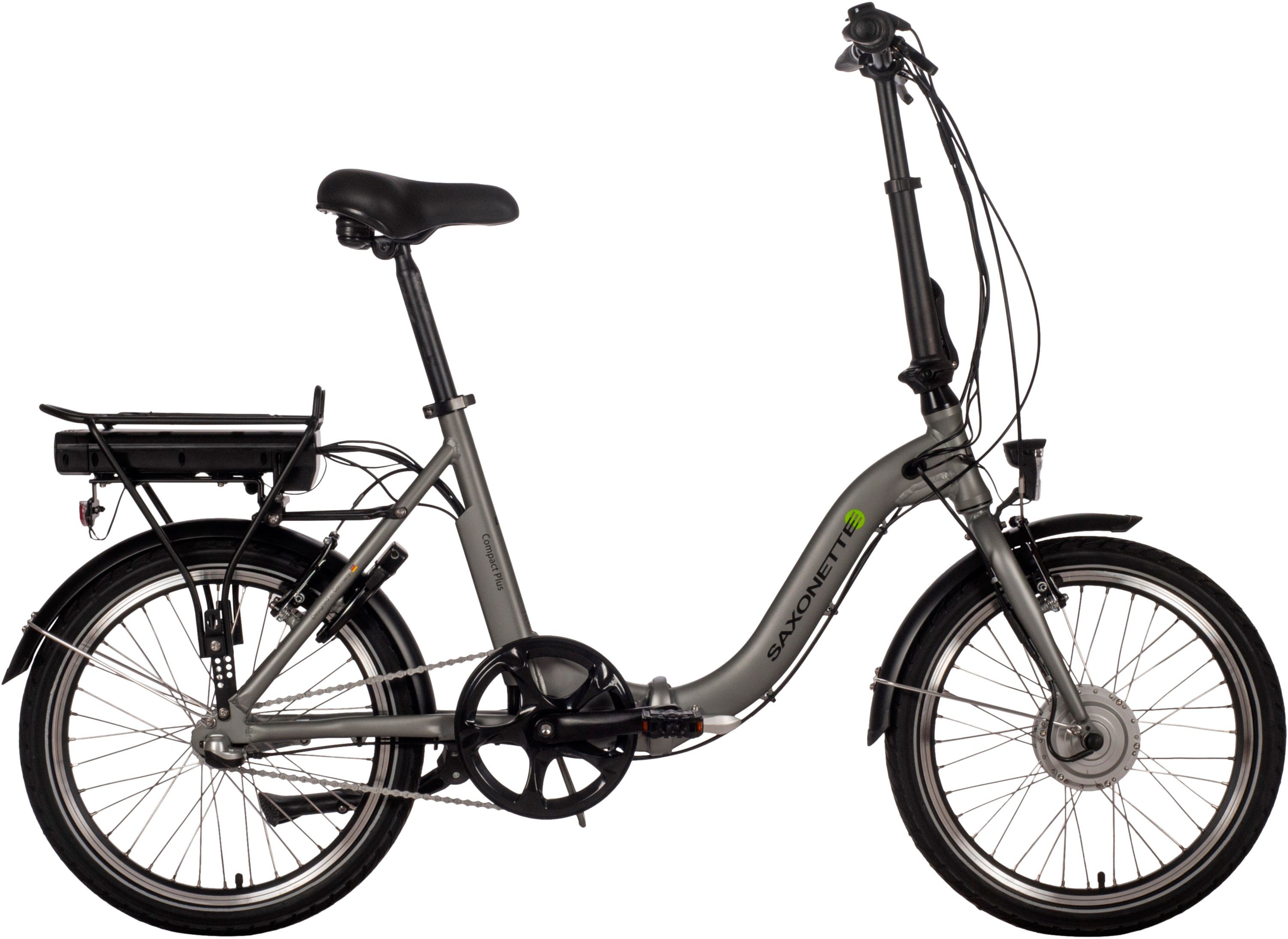 SAXONETTE E-Bike Plus Compact Wh (mit 281 2.0, Nabenschaltung, 3 Akku-Ladegerät) Gang, Akku, Frontmotor