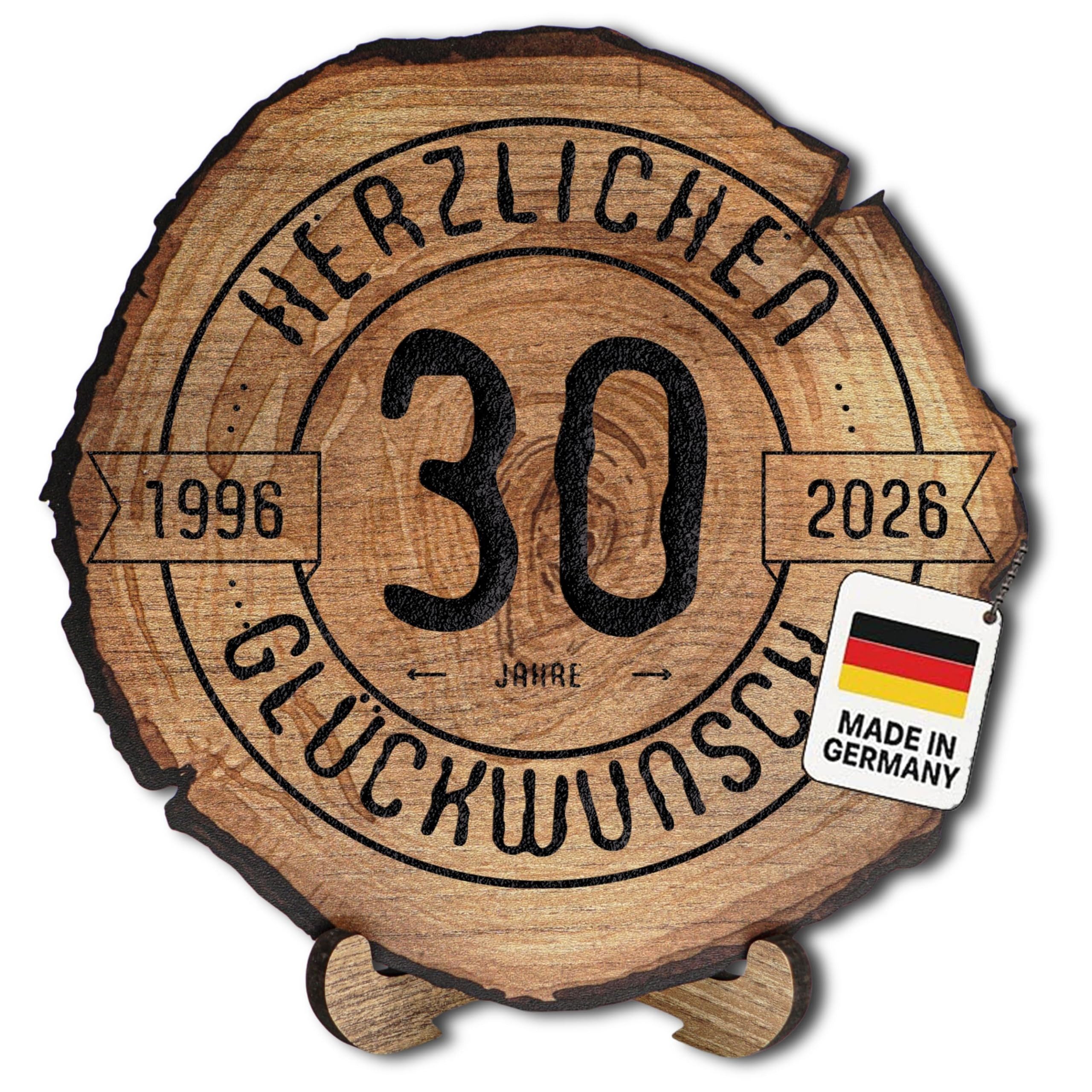DARO Design Dekoobjekt Geburtstagsschild Holzscheibe Jubiläum Geschenk mit Gravur (Dekoration, 30. Geburtstag – 1996–2026), Ø 45 cm, 6 mm HDF