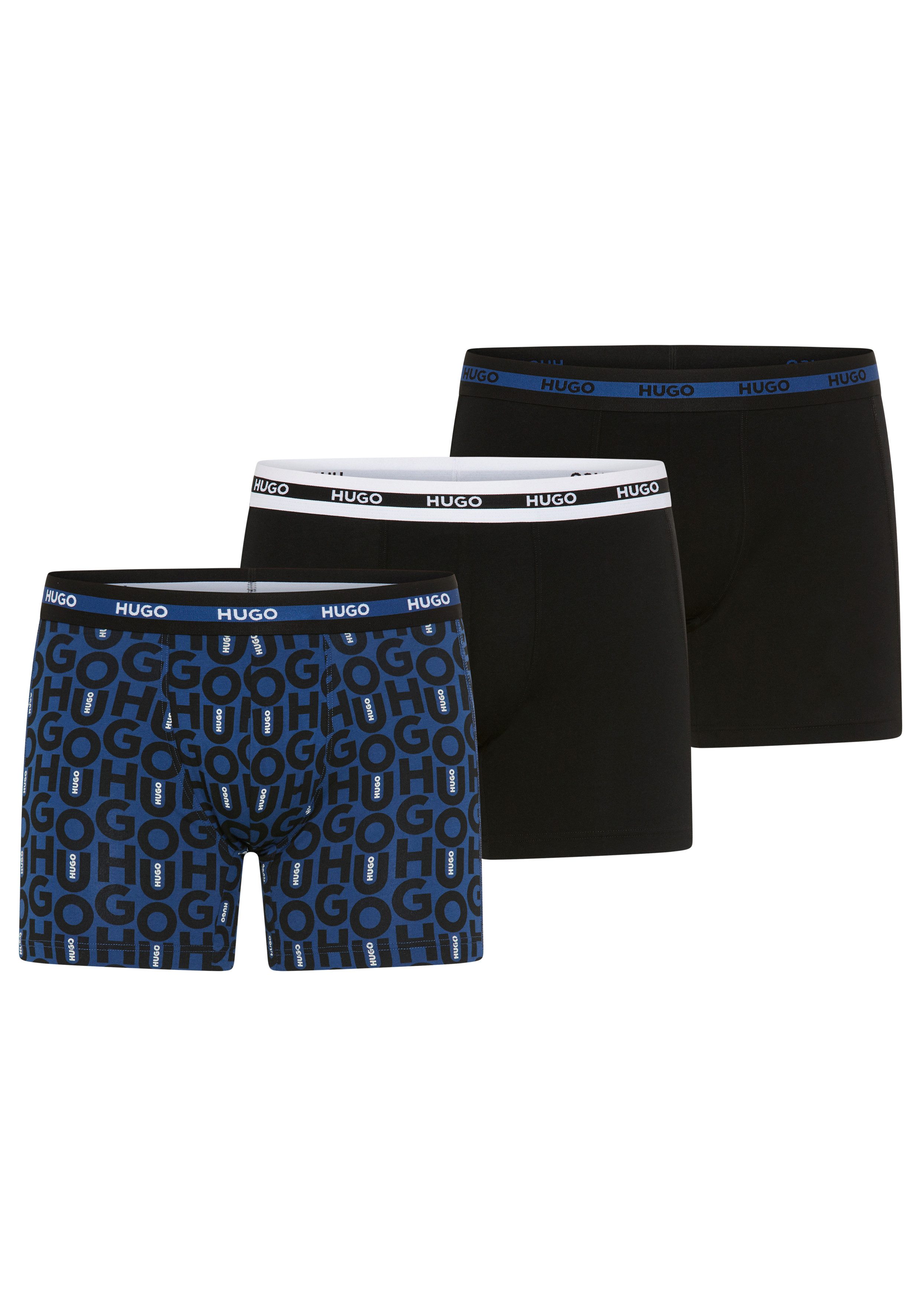 HUGO Boxershorts BOXER BR PLANET DES (3-St) elastischer Bund mit Logo, aus Stretch-Baumwolle, enganliegend