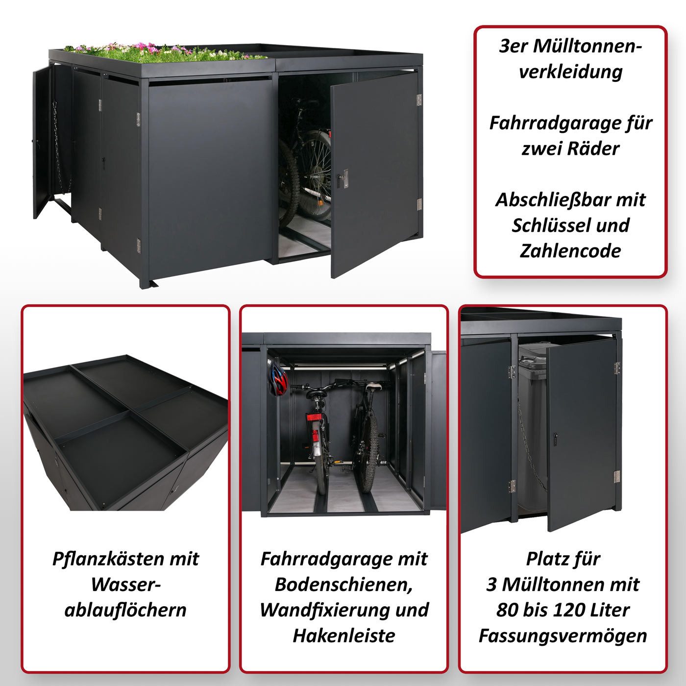 MCW Mülltrennsystem MCW-N79, Inkl. Pflanzkästen, abschließbar