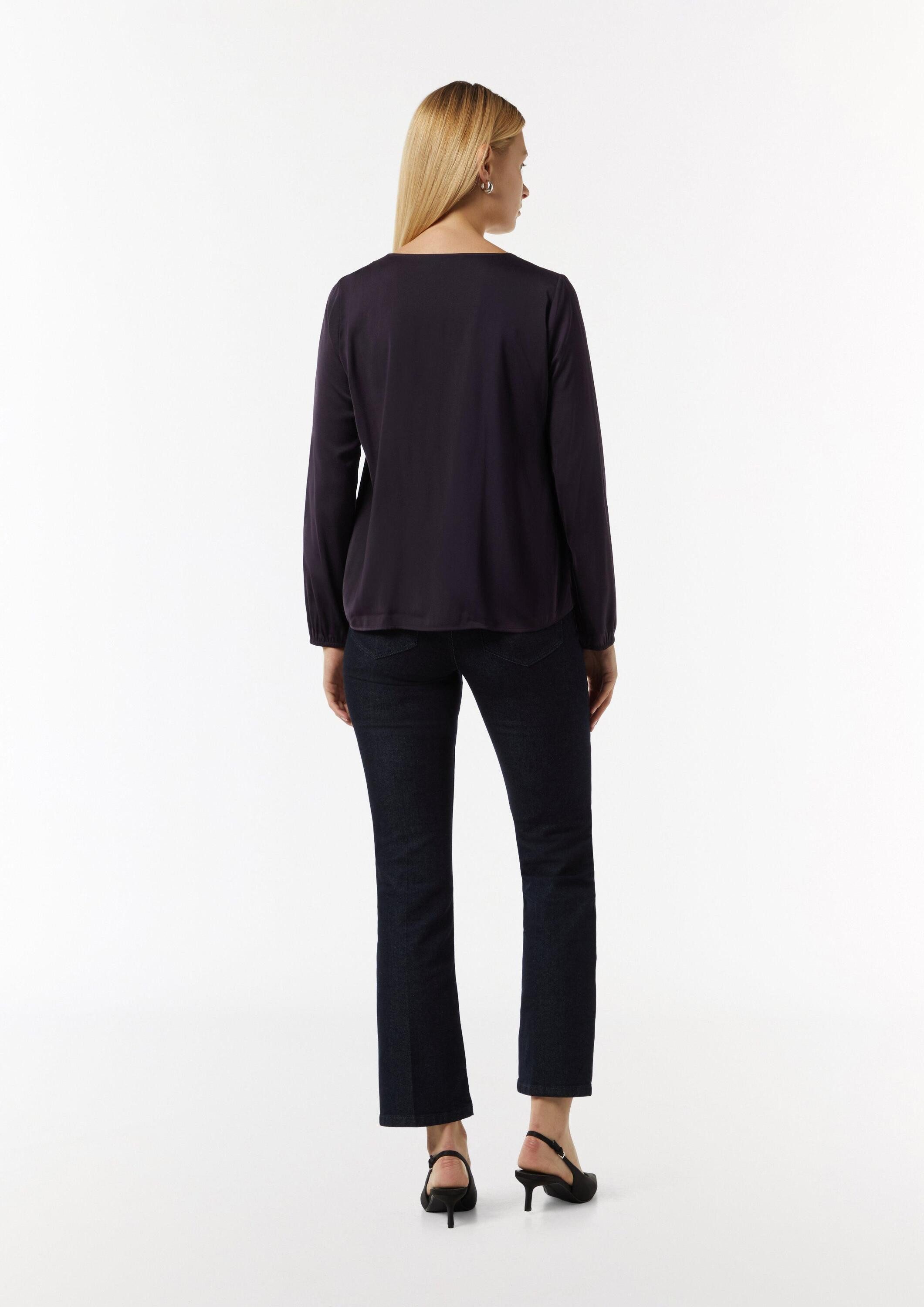 comma Langarmbluse Bluse Satinbluse mit V-Ausschnitt
