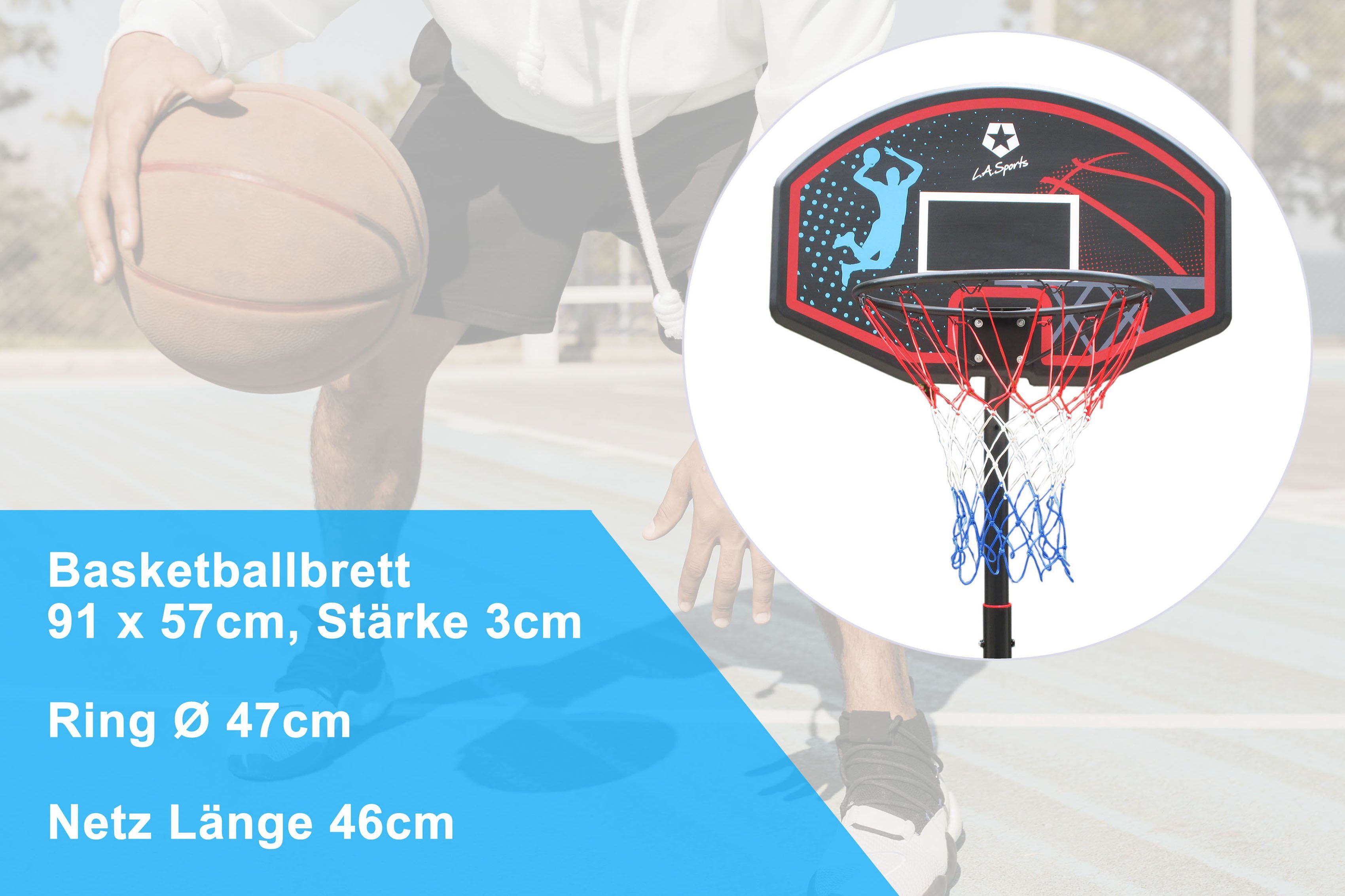L.A. Sports Basketballkorb (Set, Metallrohre Transportrollen, stabile und Netz Basketballkorb, mit Ständer), mit 3-St., Komplett-Set pulverbeschichtete