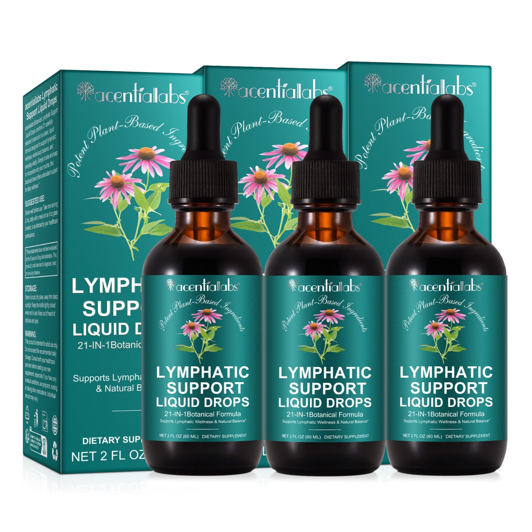 Acentiallabs Lymphdrainage Lymphatic Tropfen Natürliche Balance Wohlbefinden Tropfen, 180 ml, All-In-One Produkt, Nahrungsergänzungsmittel, Tropfen