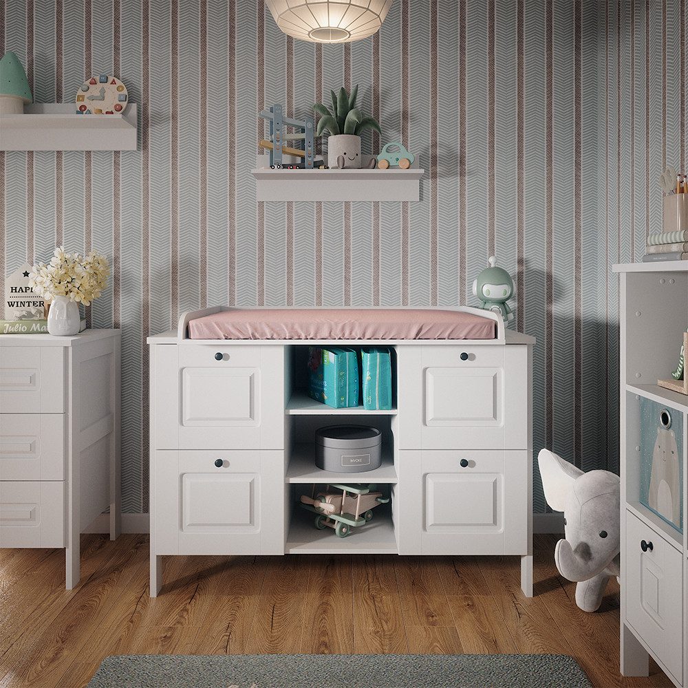 VitaliSpa® Wickelkommode Ajaton, Weiß, 133 x 98.4 cm mit 4 Schubladen