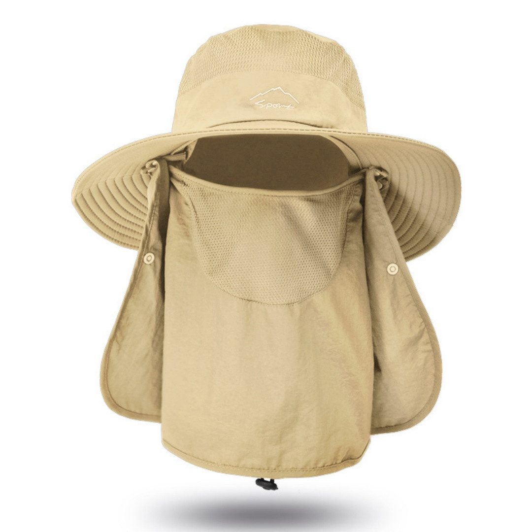 FOUORTUNATE-BEE Sonnenhut Fischerhut mit Nackenschutz Sonnenschutz Hut faltbar Outdoor Sonnenhut für Wandern Angeln Camping mit Kinnband verstellbar