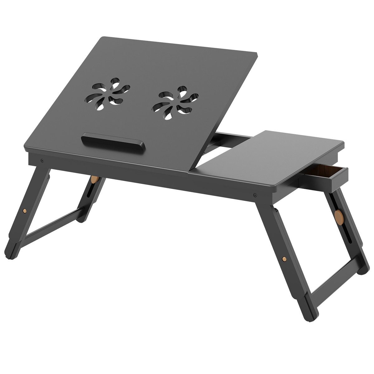 COSTWAY Laptoptisch, höhenverstellbar, neigbar, klappbar mit Schublade, Bambus