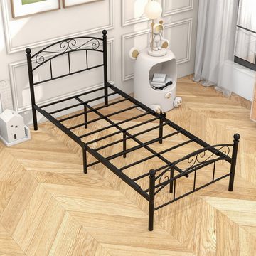 WISHDOR Metallbett Metallbett Einzelbett Bett mit Lattenrost ohne Matratze (90x190cm Schwarz), mit Lattenrost, Elegantes schwarz, für Schlafzimmer Kinderzimmer