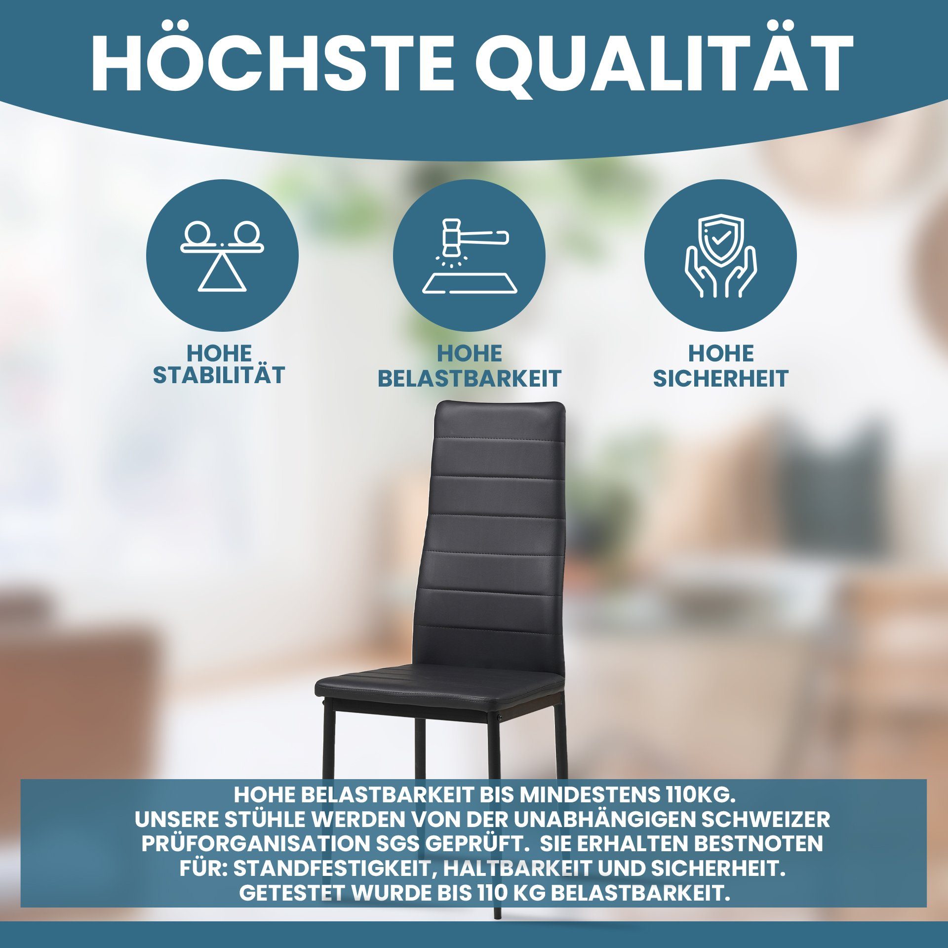 Albatros International Esszimmerstuhl Esszimmer Stühle 4 er Set MILANO, Stuhl Stühle Esszimmerstühle, Küche (4er Set, Schwarz, Kunstleder Bezug), Küchenstuhl Kü – Bild 3 von 5