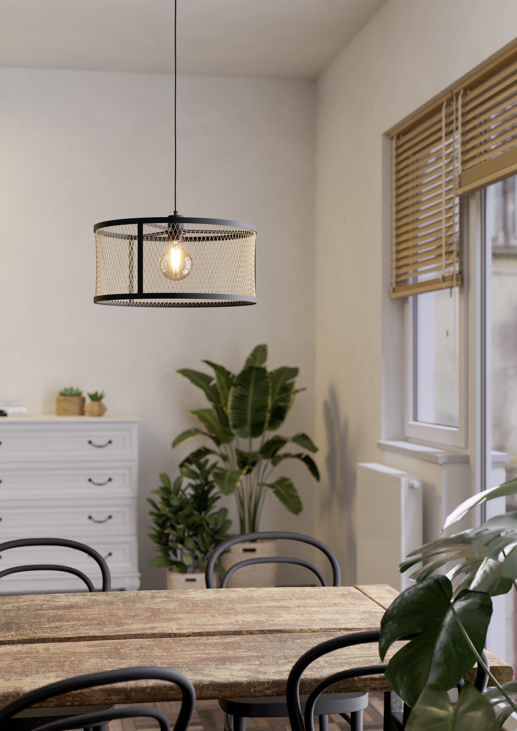 EGLO Hängeleuchte DELLOW Pendellampe - Stahl - E27 - 1X40W - IP20, ohne Leuchtmittel, Hängelampe, Deckenlampe, Wohnzimmer, Esszimmer, H110 x Ø45 cm