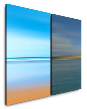 Sinus Art Leinwandbild 2 Bilder je 60x90cm Pastelltöne Blau Horizont Türkis Modern Dämmerung Beruhigend