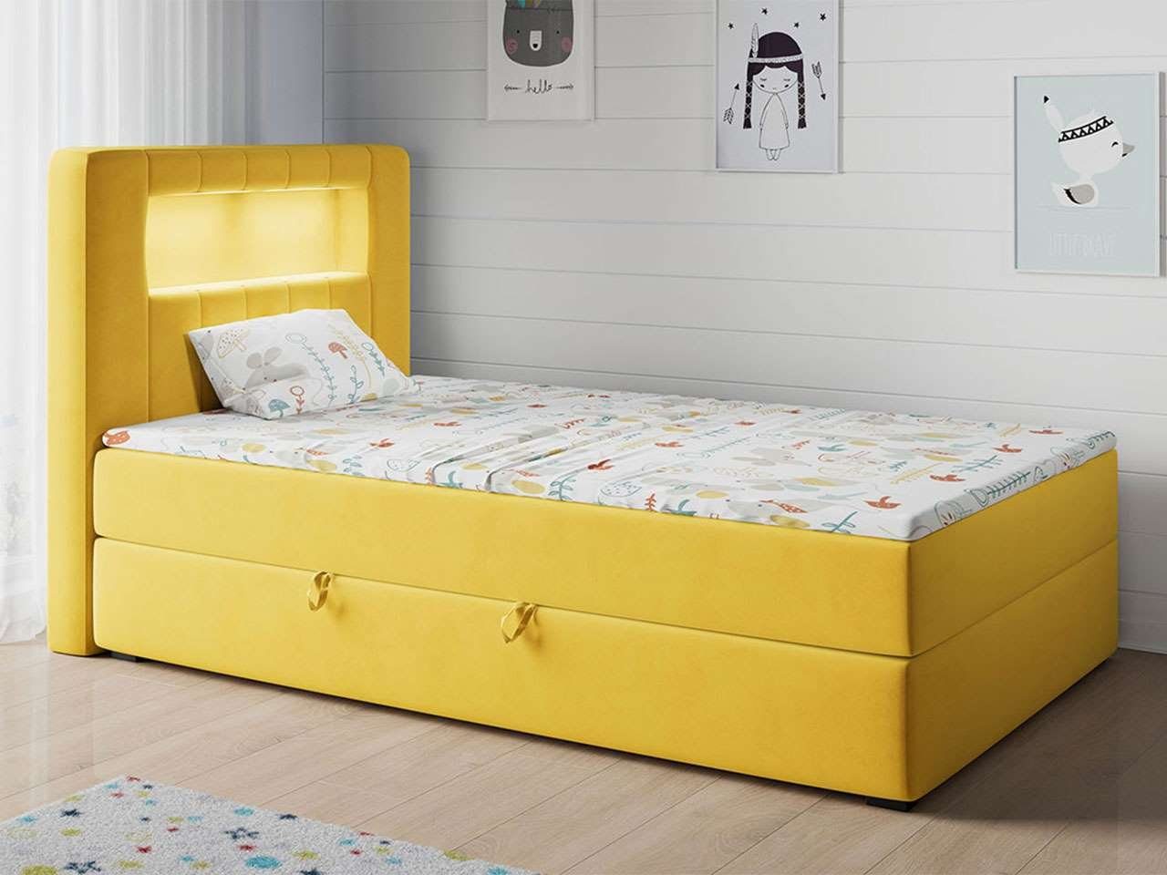MKS MÖBEL Kinderbett GOLD 1 JUNIOR, Funktionsbett Bett Boxspringbetten für Kinderzimmer, Einzelbetten Gelb