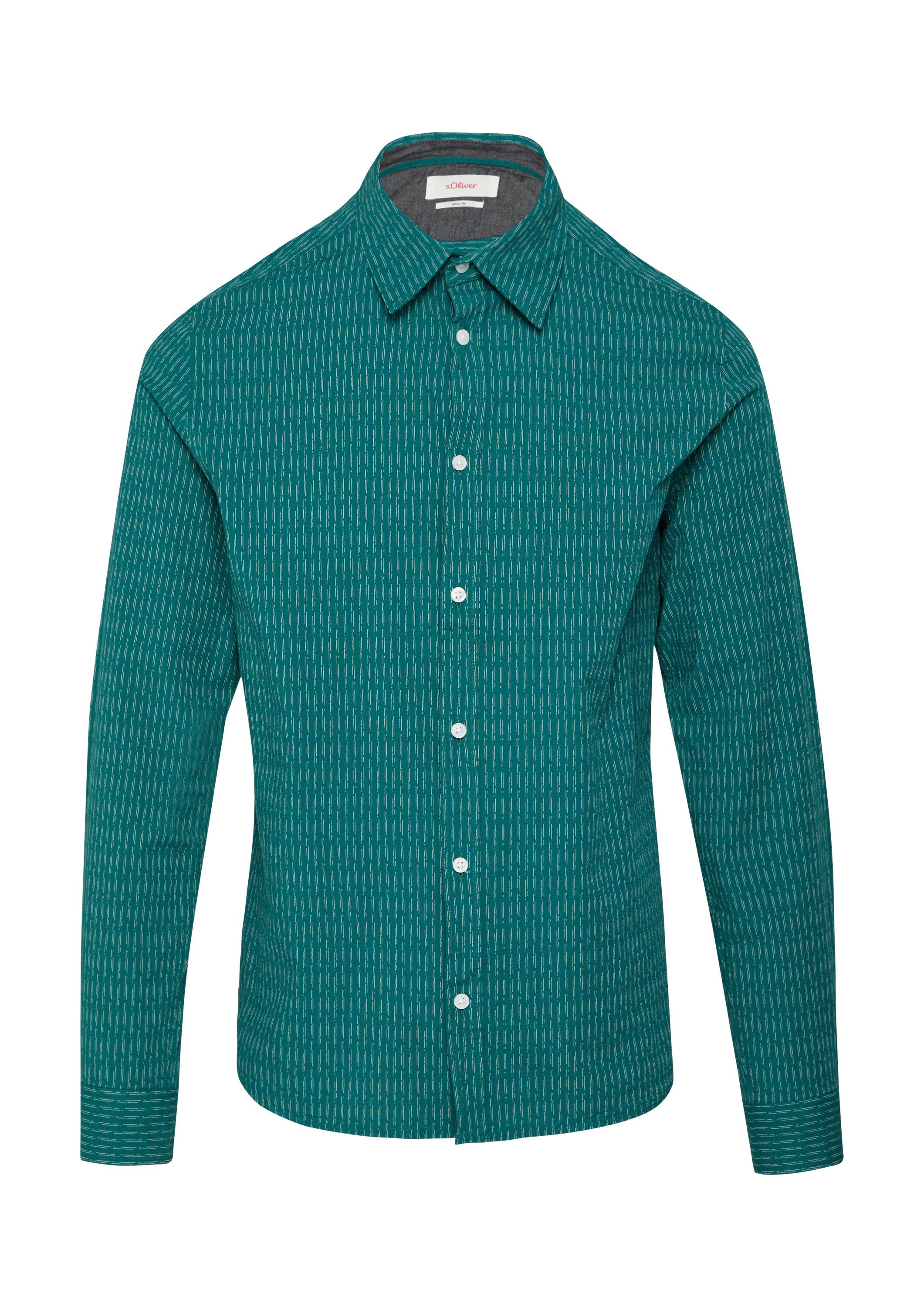 s.Oliver Langarmhemd Hemd Slim Fit: Gemustertes Hemd aus Baumwollstretch