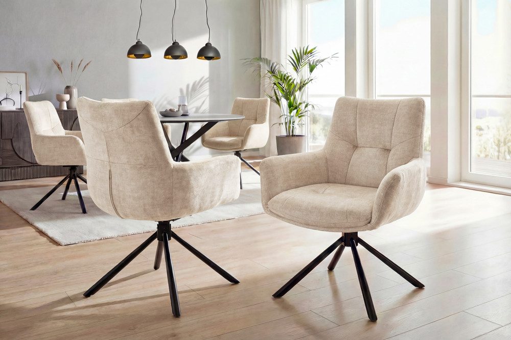riess-ambiente Drehstuhl SIGNATURE beige/schwarz - Samt, Metall, mit Armlehne, Taschenfederkern (Einzelartikel, 1 St), 360° drehbar & mit Taschenfederkern - ideal für Esszimmer & Büro