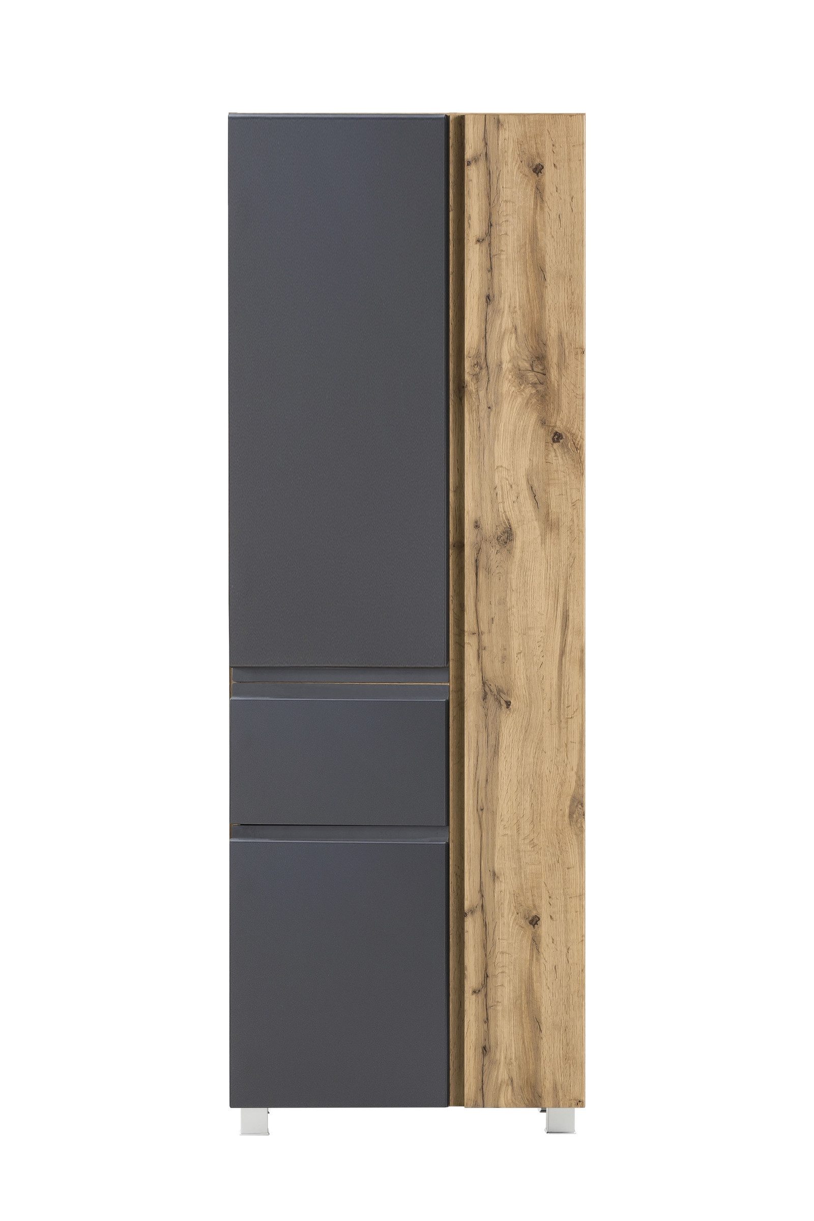 freiraum Seitenschrank Paris in grau / Wotaneiche, MDF - 65x180x35cm (BxHxT)