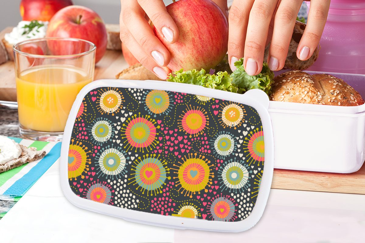 MuchoWow Lunchbox Mädchen für Kinder Brotdose, Herzen Rosa weiß - - - - - für - - (2-tlg), Kinder und Brotbox und Erwachsene, Mädchen Mädchen Muster Kind, Jungs Kunststoff, Liebe