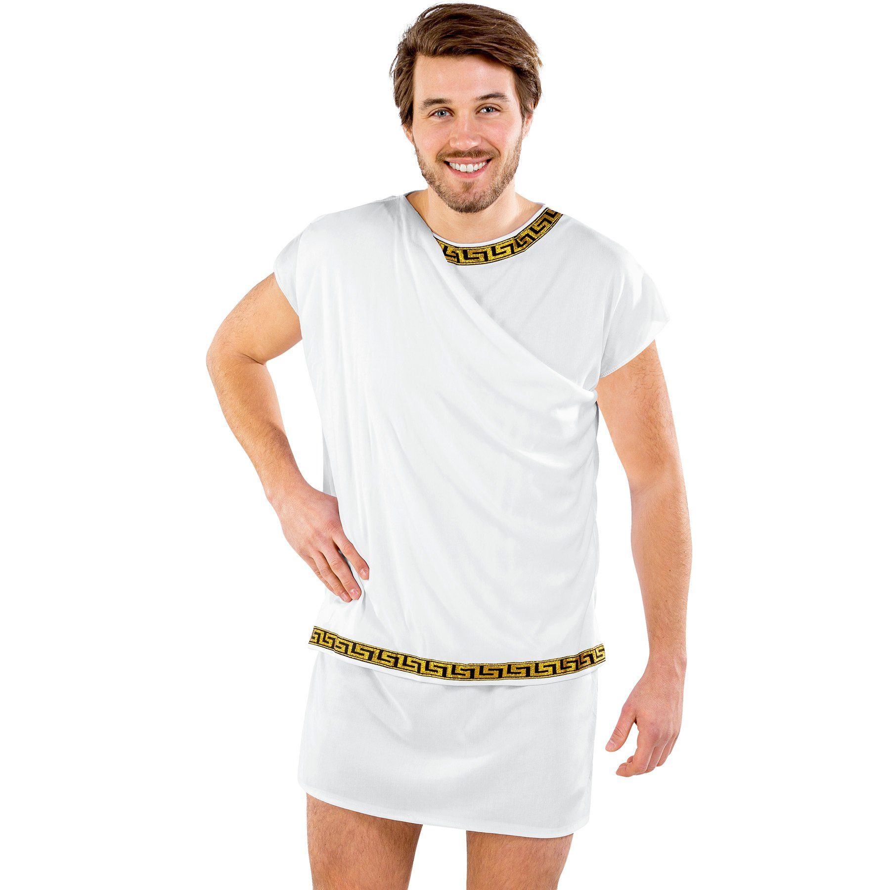 dressforfun Kostüm Antike Gestalt, auch Römer, in weiß, Gr. XXL, Integrierte Schärpe, Bordüre am oberen Saum, Bequemes Gewand, Attraktive Bordüre am Hals