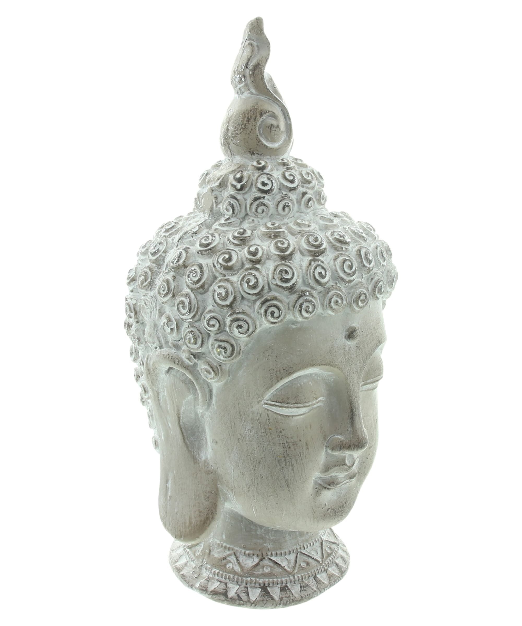 Dekoleidenschaft Buddhafigur "Relax" Gartendeko aus Magnesiumoxid, Buddha Kopf 32 cm groß, Deko, braun / weiß gekalkt, Dekofigur – Bild 4 von 5