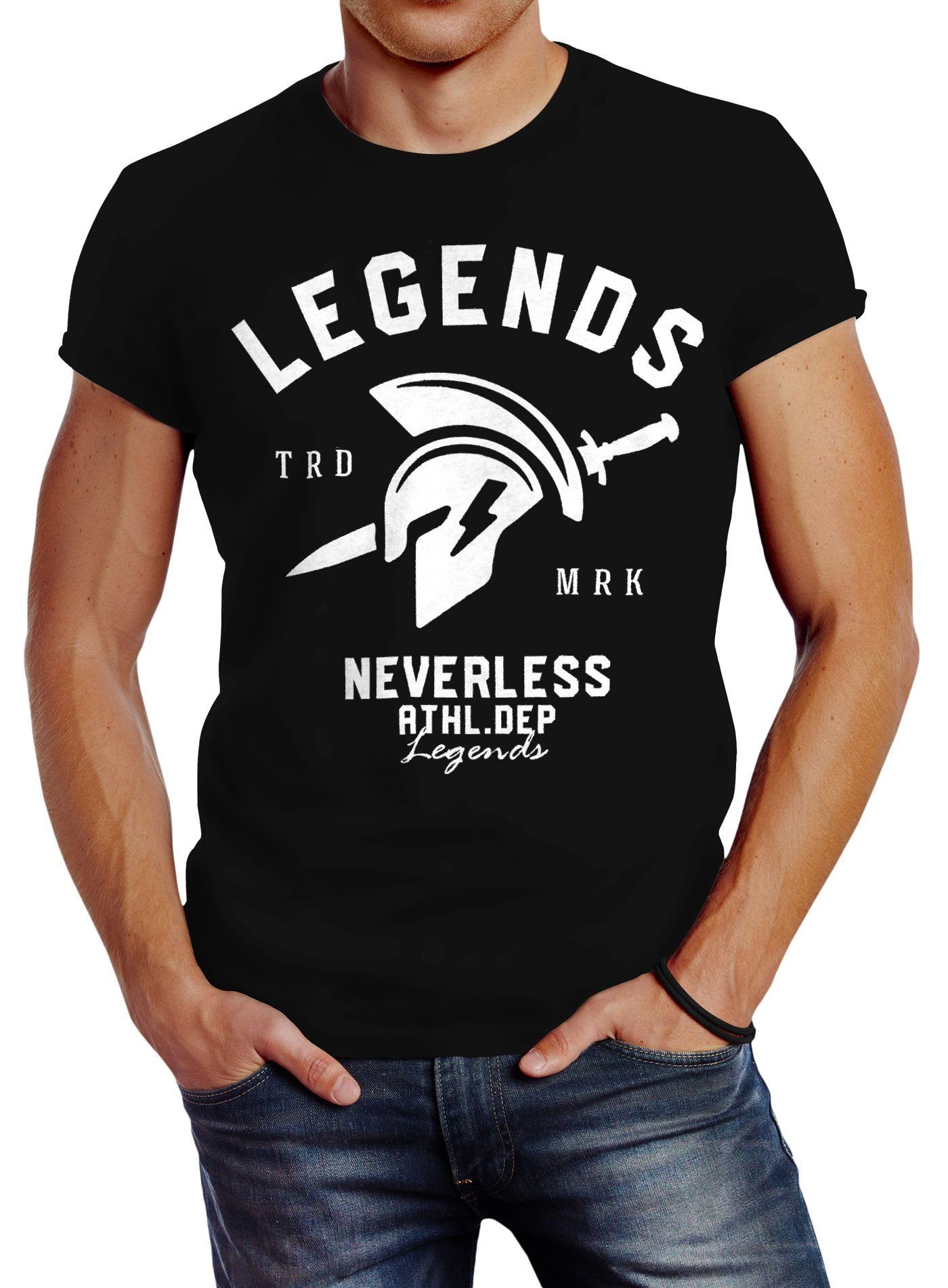 Neverless Print-Shirt Cooles Herren Print Fitness Athletics Sport Gym Gladiator Legends mit Neverless® Sparta schwarz T-Shirt