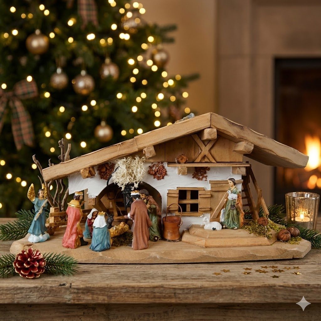 Krippenursel Krippe Weihnachtskrippe Schupf inkl. 11-tlg. Figurensatz K 111 (11-tlg), Trafo für die Beleuchtung ist im Lieferumfang nicht enthalten