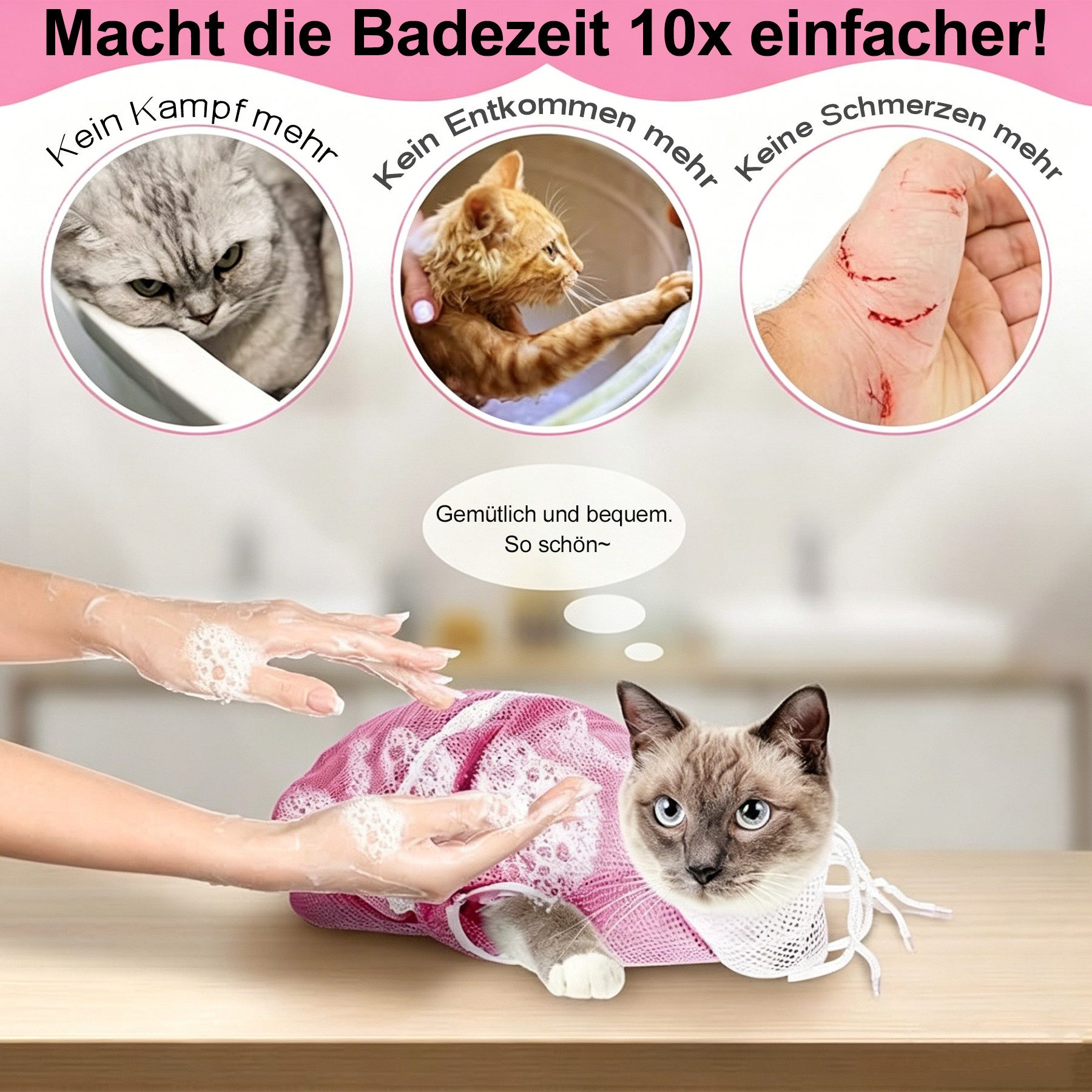 Mutig Tiertransporttasche Katzenpflegesack aus atmungsaktivem Netzstoff, kratzfest, verstellbar bis 7 kg, weicher Polyester zum Nageltrimmen, Baden, Medikamente Und Injektionen