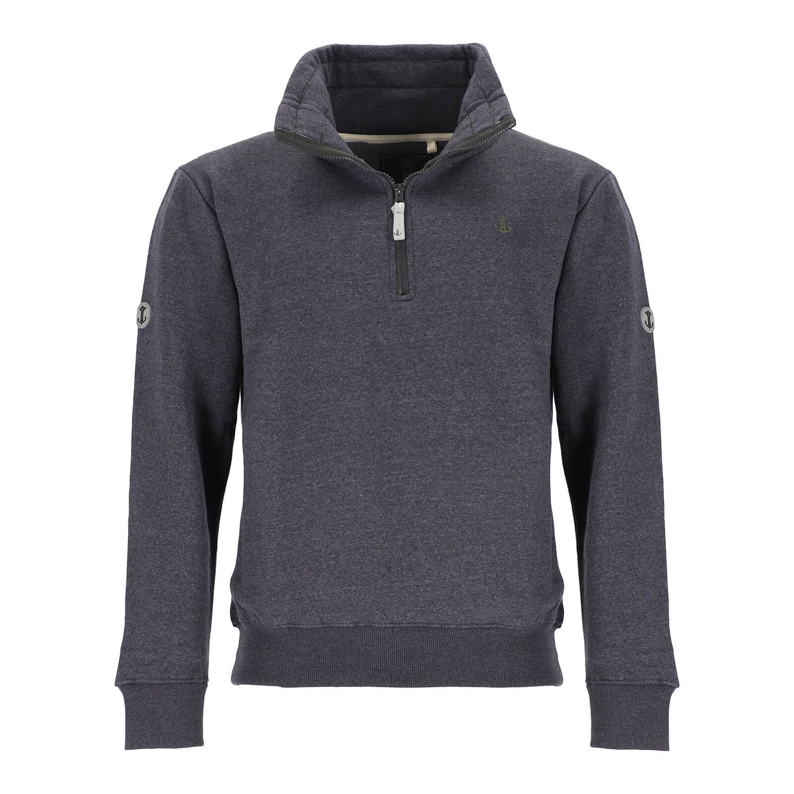 Leitfeuer Langarmshirt 80831 Herren Sweatshirt-Pullover mit Reißverschluss-Stehkragen und Backprint