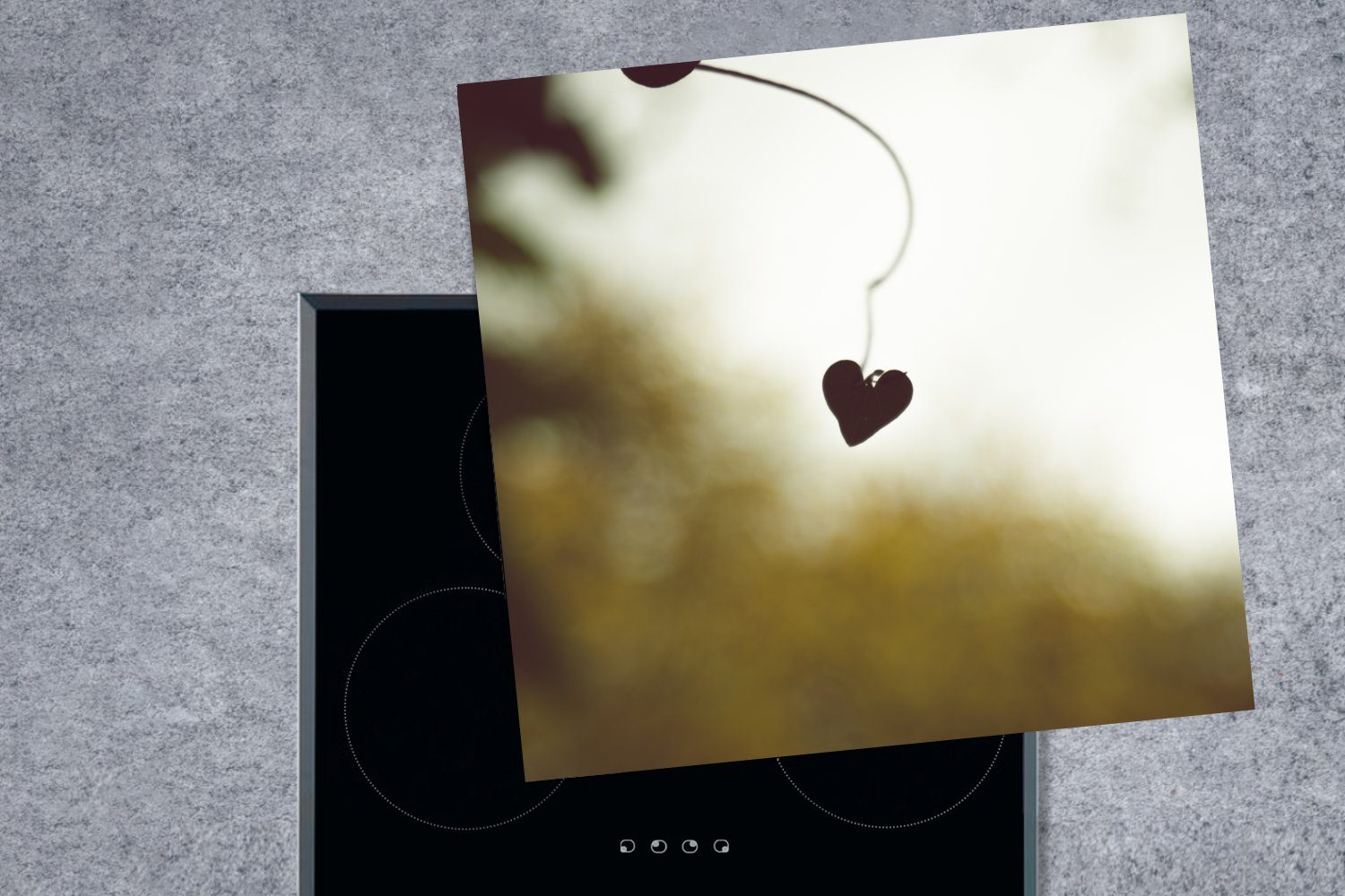Ceranfeldabdeckung, für Laub - (1 küche 78x78 - Arbeitsplatte Herbst, cm, Herz Vinyl, MuchoWow tlg), Herdblende-/Abdeckplatte