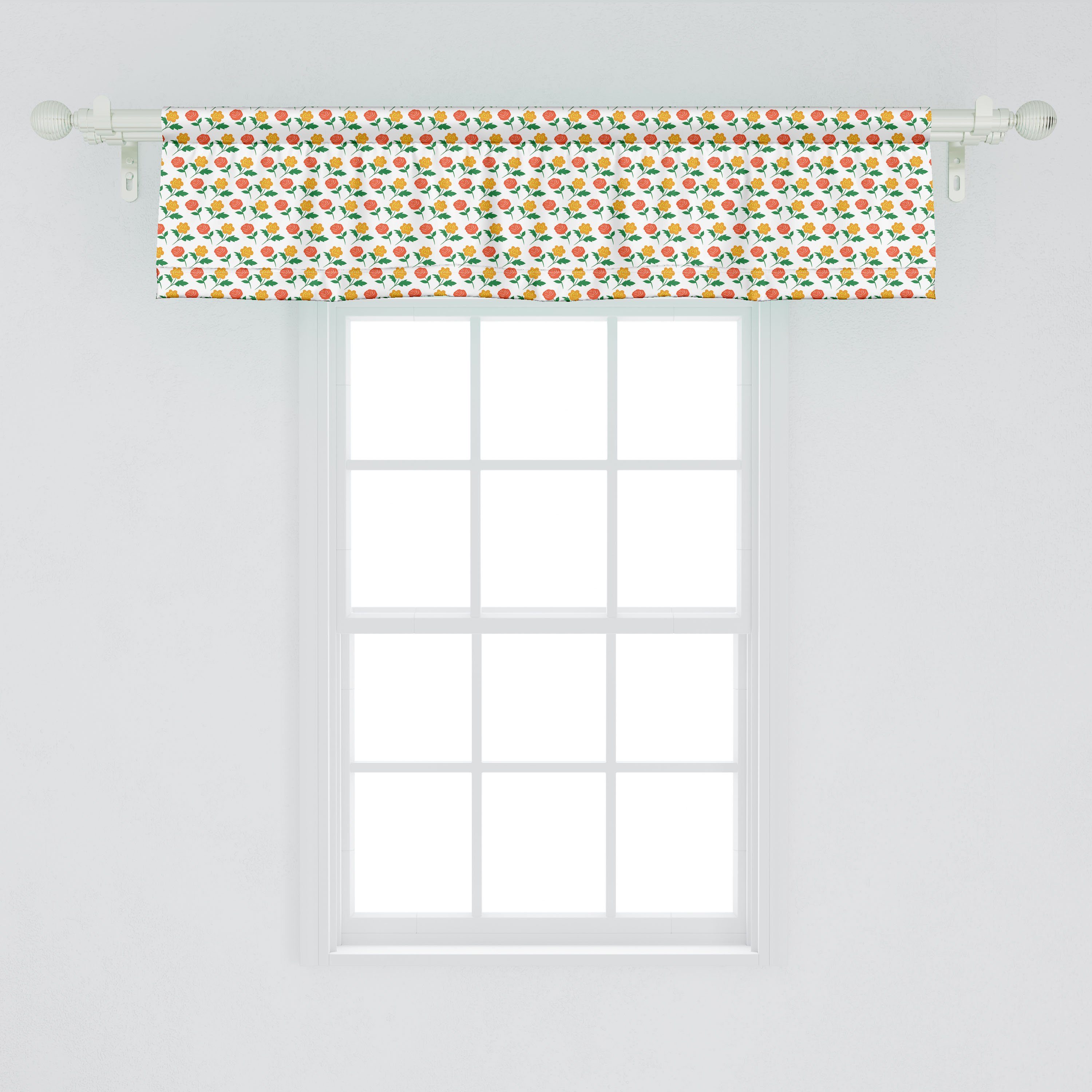 Küche Blumen Stangentasche, Symmetrie für Volant Scheibengardine Spring mit Dekor Garden Roses Abakuhaus, Schlafzimmer Microfaser, Vorhang