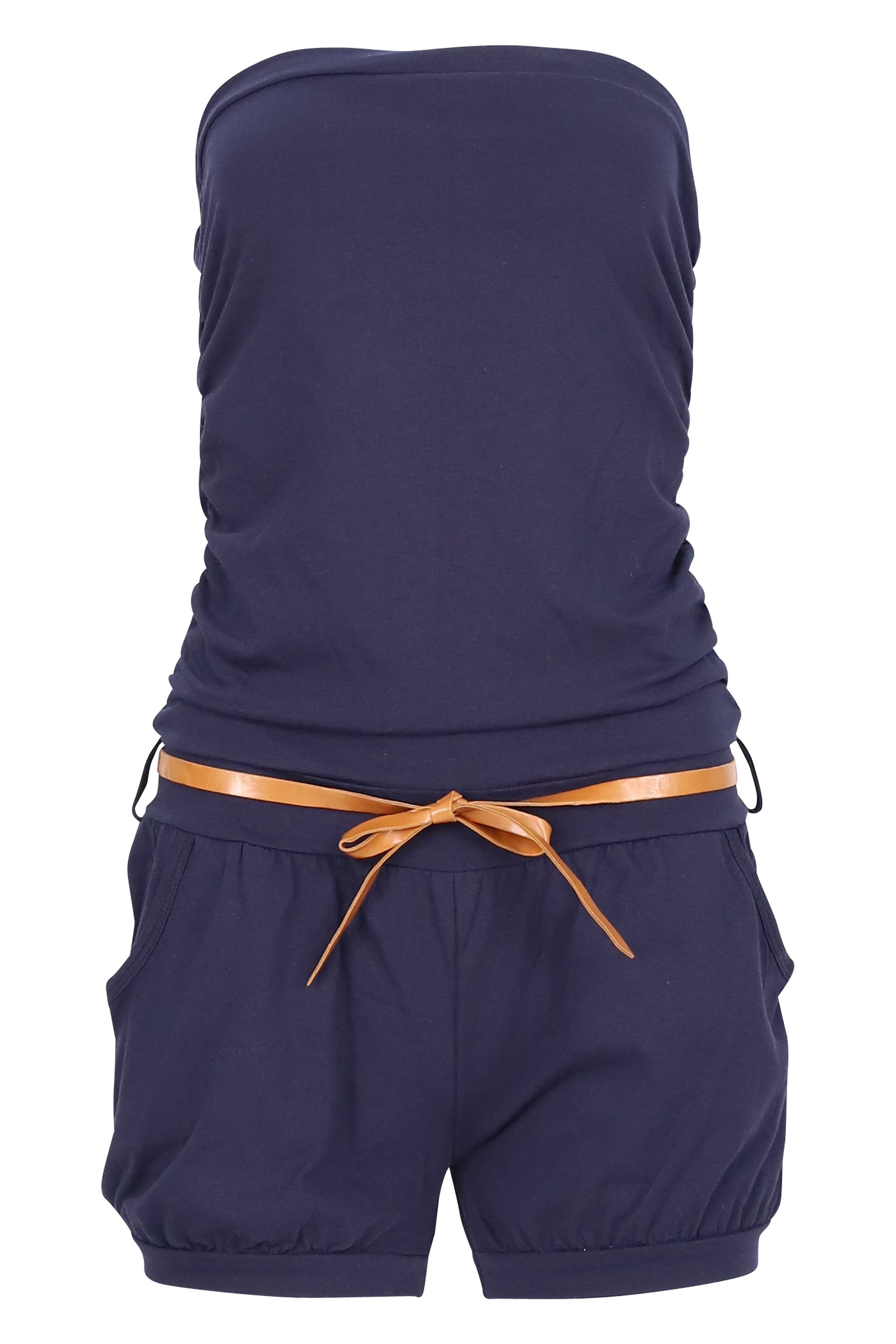 malito more than fashion Kurzoverall malito Damen Einteiler kurz in Unifarben, Overall mit Gürtel, schick mit Gürtel Einheitsgröße
