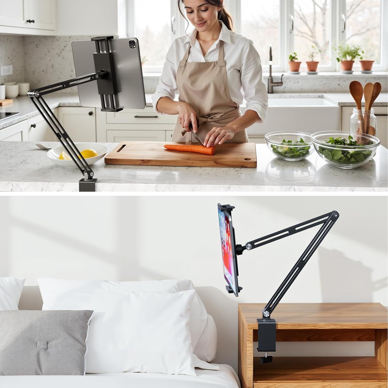 MC Star Halterung Aluminium Tablet Halterung - iPad Halterung für tisch & bett, (verstellbare Armklemme mit 360° drehbarer Basis, tablet ständer Kompatibel für  – Bild 4 von 5