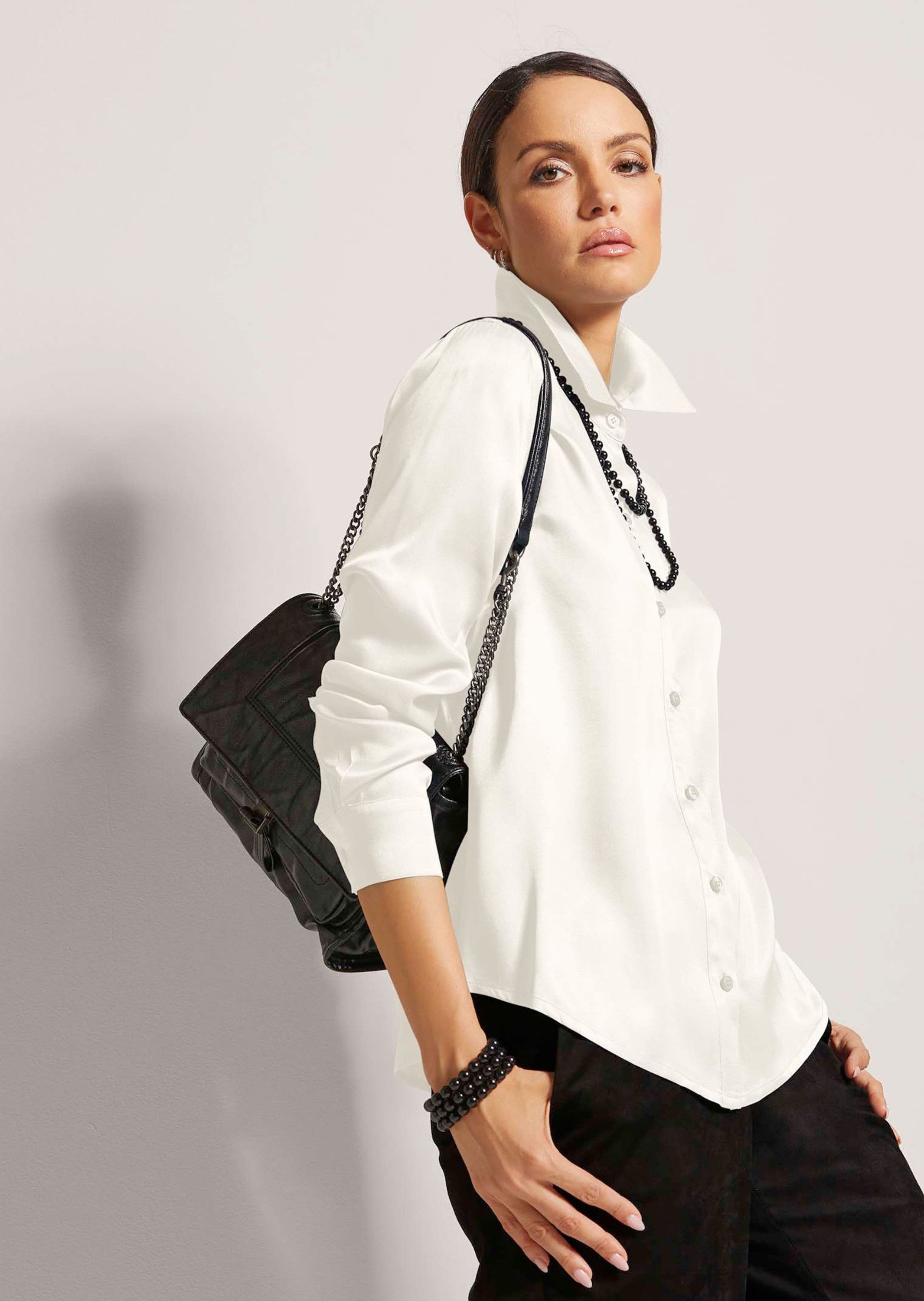 MADELEINE Hemdbluse Elegante Viskosebluse mit Hemdkragen Blusenshirt mit durchgehender Knopfleiste und Langarm