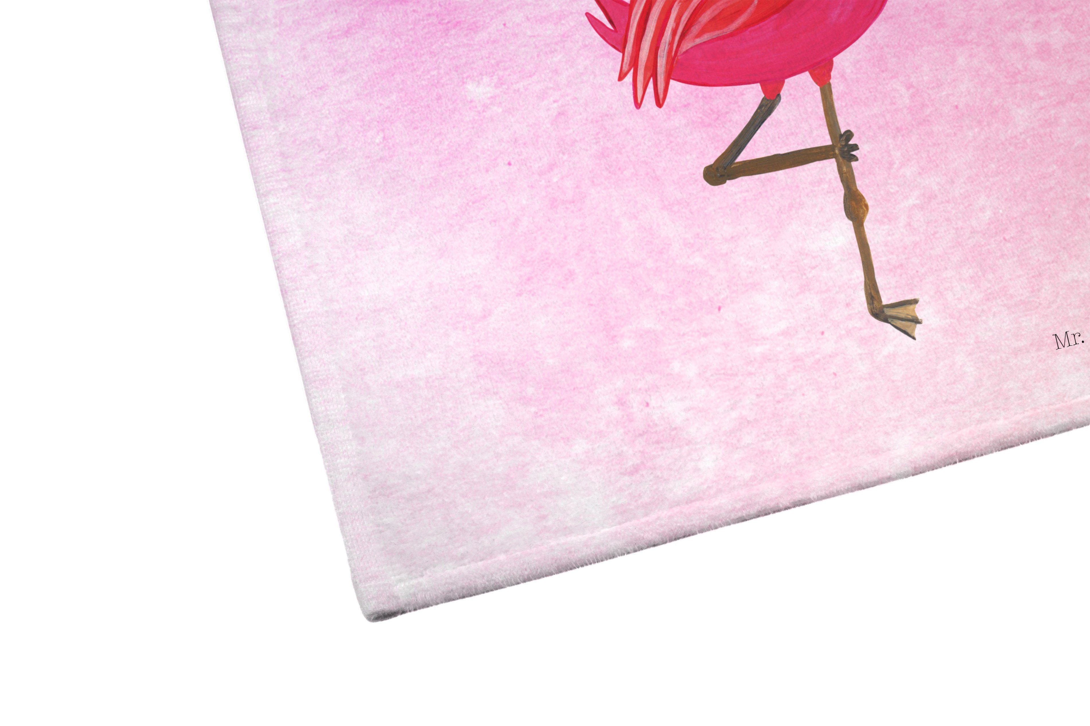 Mr. & Aquarell Yoga Vogel, - Achtsamkeit, Mrs. Panda - Pink (1-St) Handtuch Flamingo Geschenk, Namaste