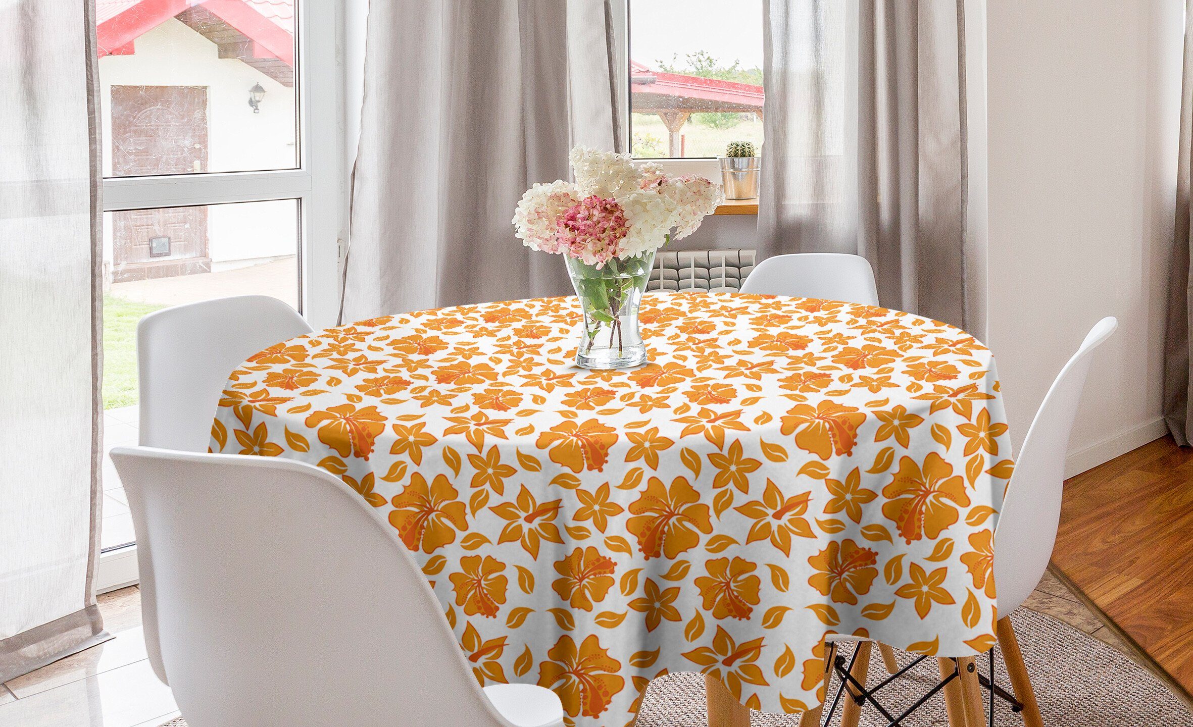 Tischdecke Abdeckung Küche für Hibiscus Garten Kreis blühen Esszimmer Dekoration, Abakuhaus Tischdecke