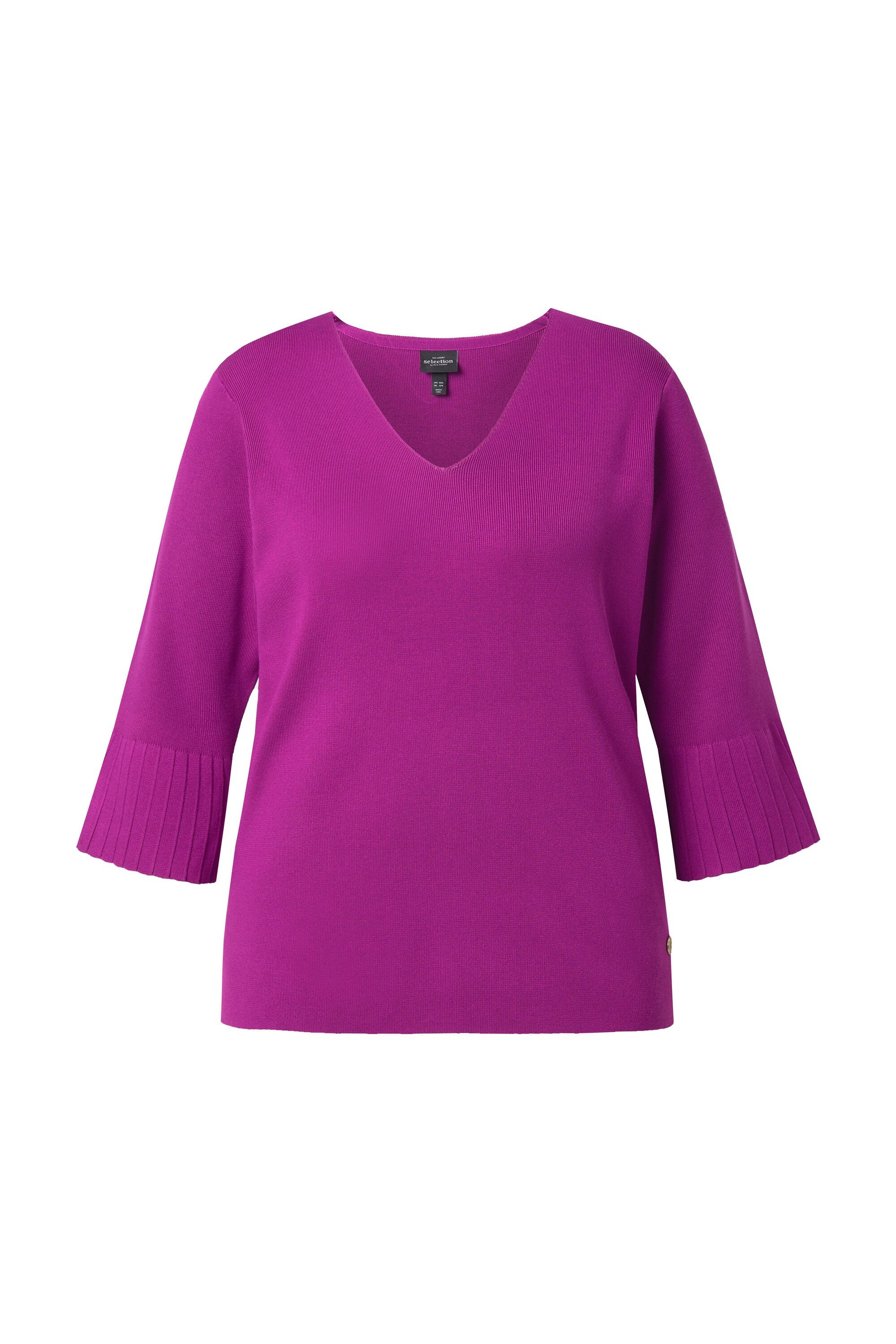 Strickpullover Pullover Feinrippstrick V-Ausschnitt